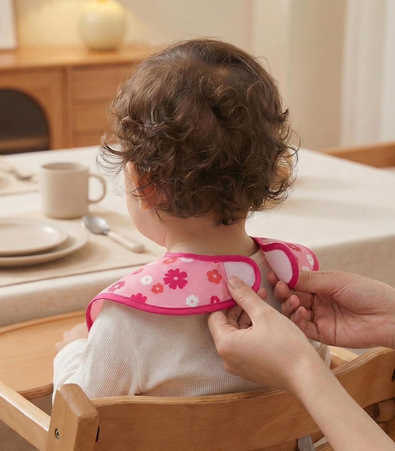 image:image3Pack Waterproof Baby Bibs for Eating Mess Proof Lightweight Toddler Feeding Bibs with Large Food Catcher FoodGrade Baby Eating Essentials Easy to Put On amp CleanPink FloralA Pink Floral