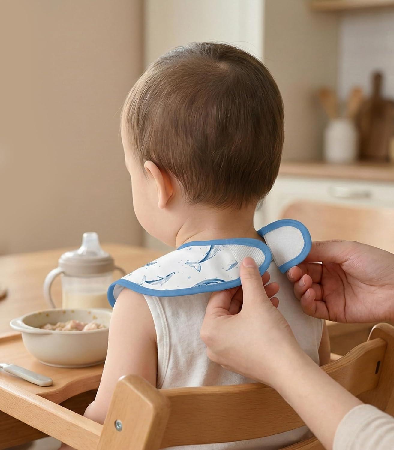 image:image3Pack Waterproof Baby Bibs for Eating Mess Proof Lightweight Toddler Feeding Bibs with Large Food Catcher FoodGrade Baby Eating Essentials Easy to Put On amp CleanPink FloralBlue Ocean Whale