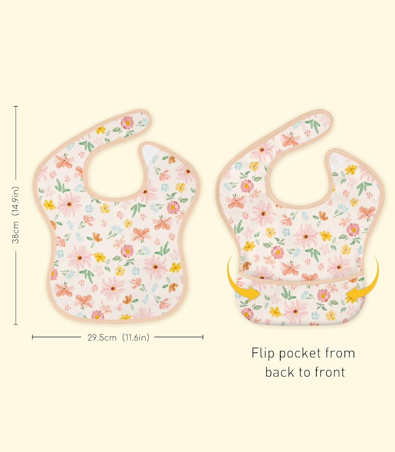 image:image3Pack Waterproof Baby Bibs for Eating Mess Proof Lightweight Toddler Feeding Bibs with Large Food Catcher FoodGrade Baby Eating Essentials Easy to Put On amp CleanPink FloralCountry Floral