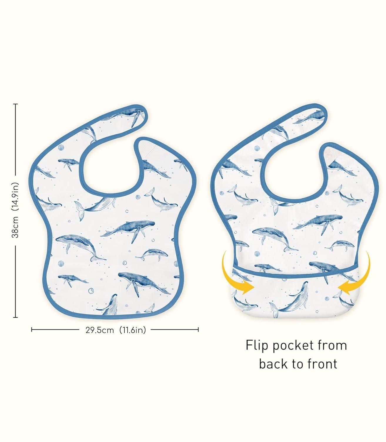 image:image3Pack Waterproof Baby Bibs for Eating Mess Proof Lightweight Toddler Feeding Bibs with Large Food Catcher FoodGrade Baby Eating Essentials Easy to Put On amp CleanPink FloralBlue Ocean Whale