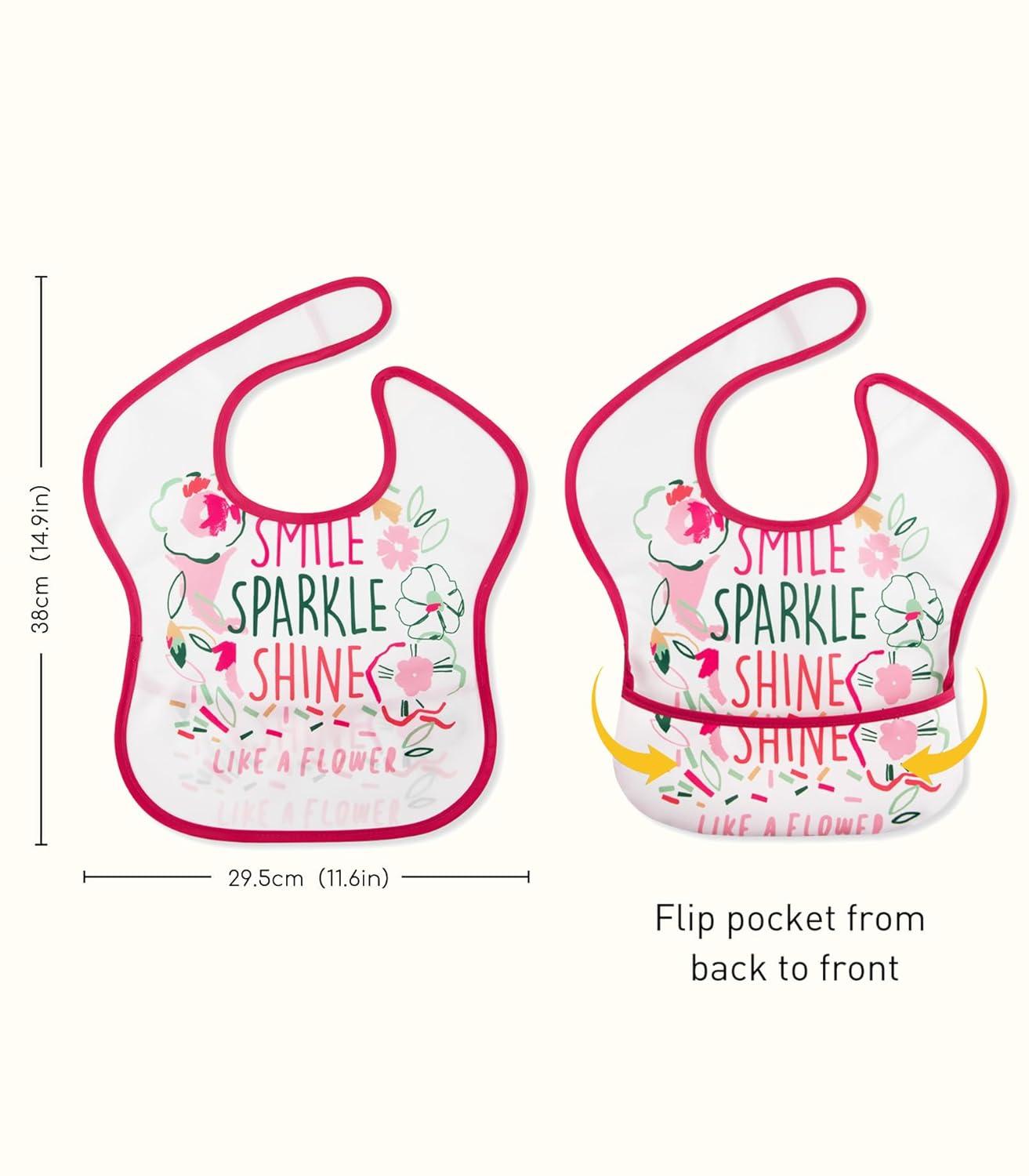 image:image3Pack Waterproof Baby Bibs for Eating Mess Proof Lightweight Toddler Feeding Bibs with Large Food Catcher FoodGrade Baby Eating Essentials Easy to Put On amp CleanPink FloralA Pink Floral
