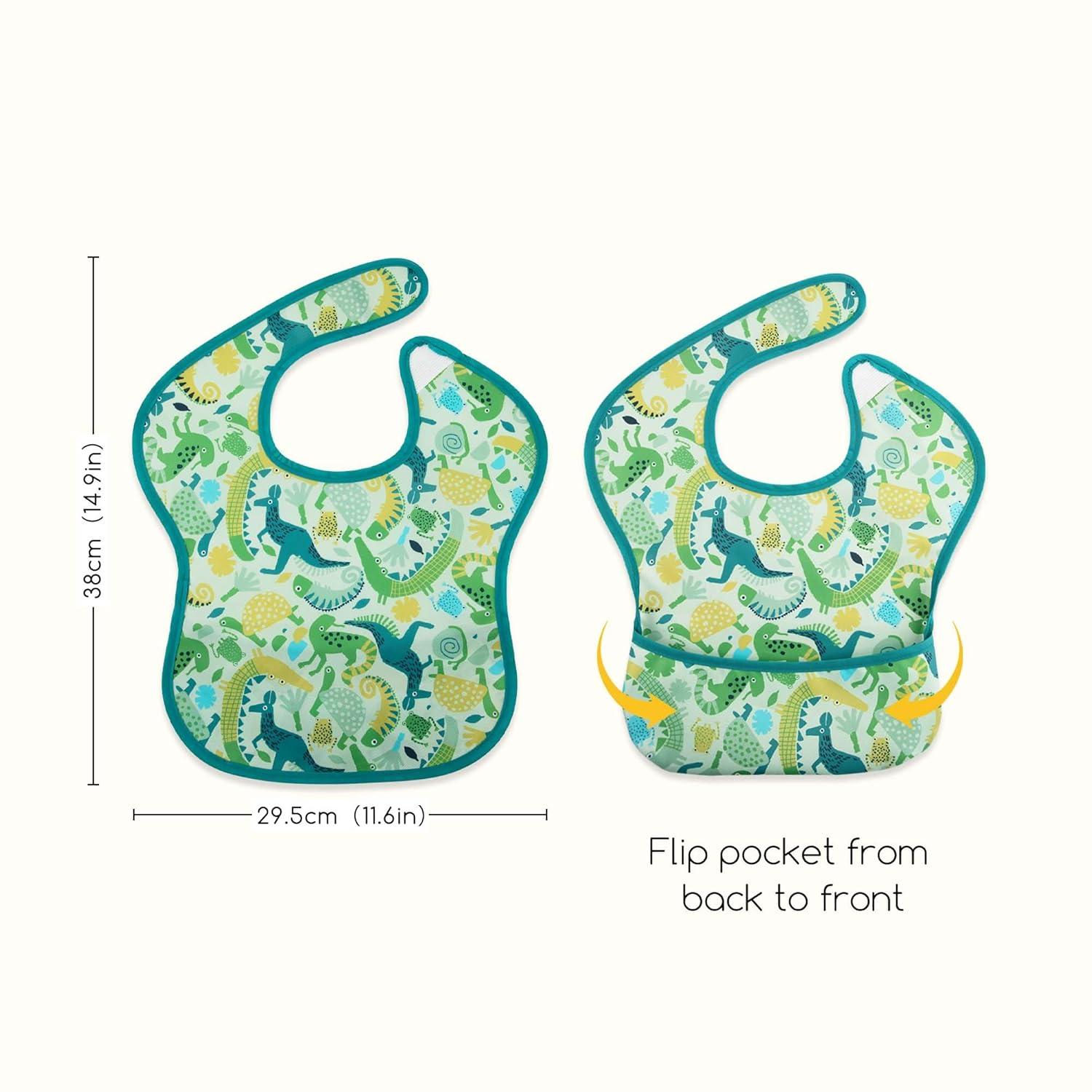 image:image3Pack Waterproof Baby Bibs for Eating Mess Proof Lightweight Toddler Feeding Bibs with Large Food Catcher FoodGrade Baby Eating Essentials Easy to Put On amp CleanPink FloralGreen Dino Animal