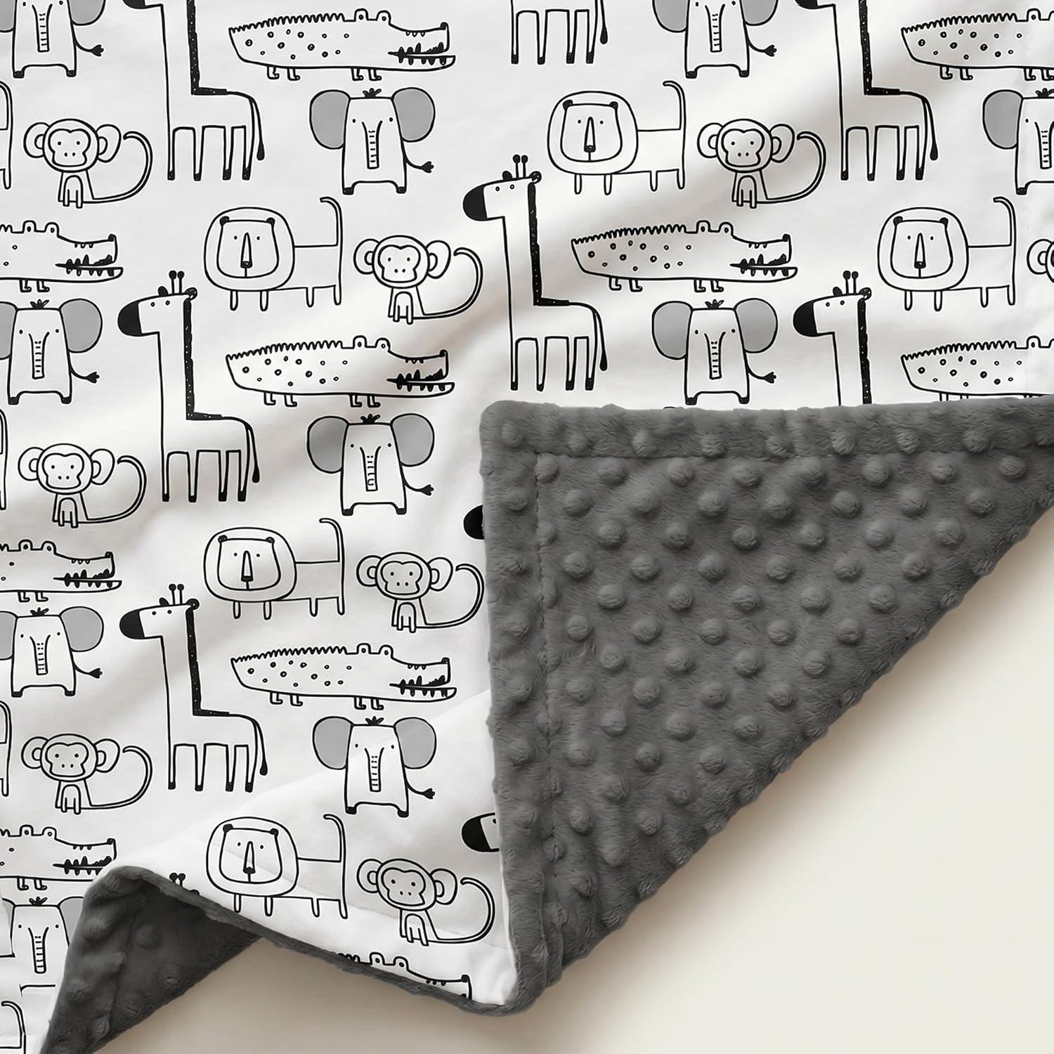 image:imageBaby Minky Blanket for Boys Girl Super Soft Newborn Nursery Blanket with Double Layer Dotted Backing 30x40 Cozy Printed Bed Throw Blanket Undersea WorldGray Animals