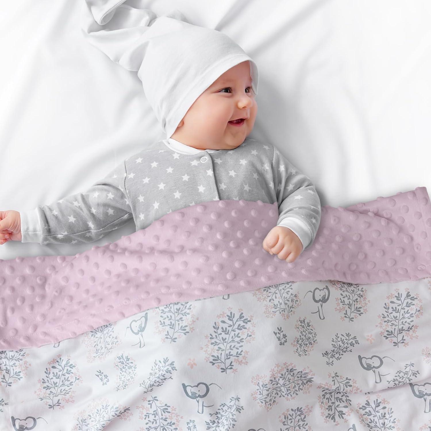 image:imageBaby Minky Blanket for Boys Girl Super Soft Newborn Nursery Blanket with Double Layer Dotted Backing 30x40 Cozy Printed Bed Throw Blanket Undersea WorldPink Elephant