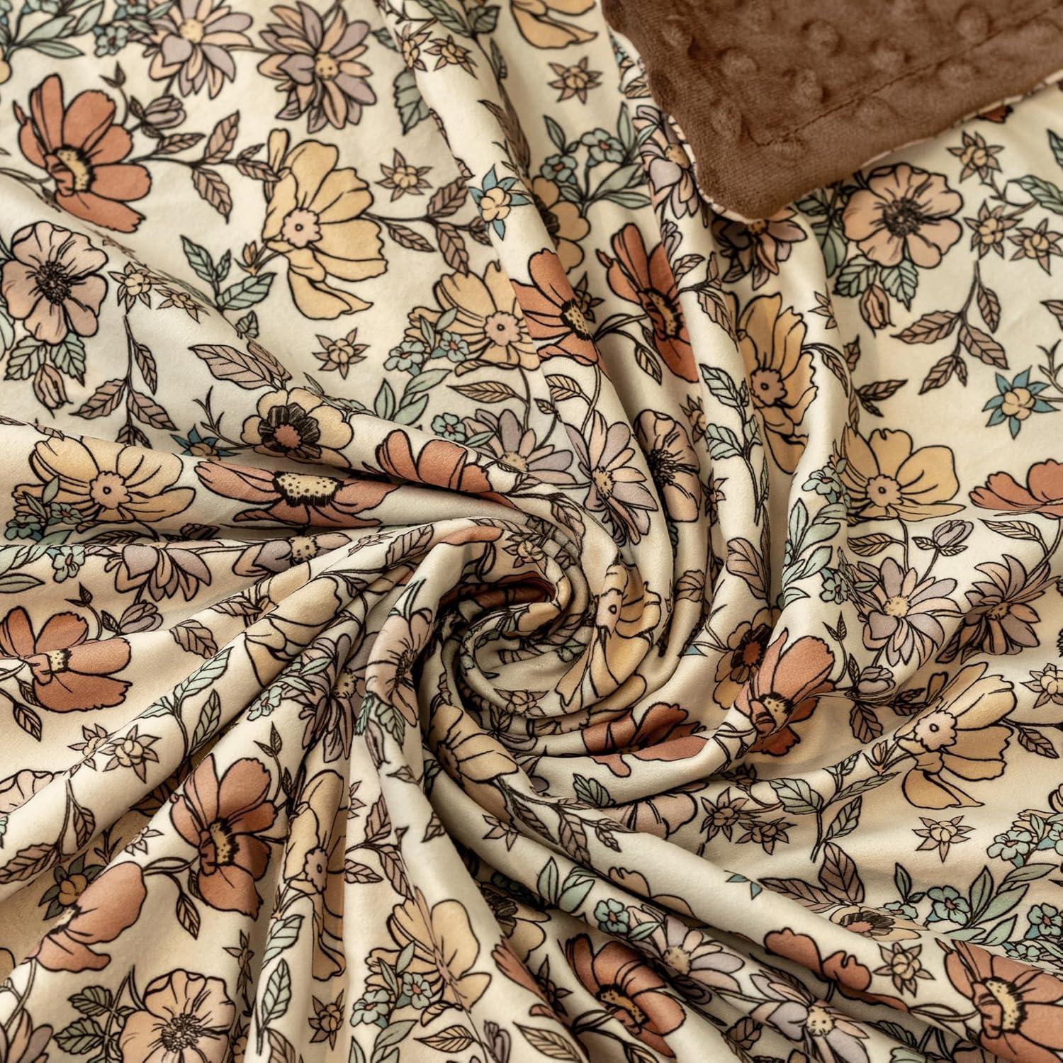 image:imageBaby Minky Blanket for Boys Girl Super Soft Newborn Nursery Blanket with Double Layer Dotted Backing 30x40 Cozy Printed Bed Throw Blanket Undersea WorldChocolate Retro Floral