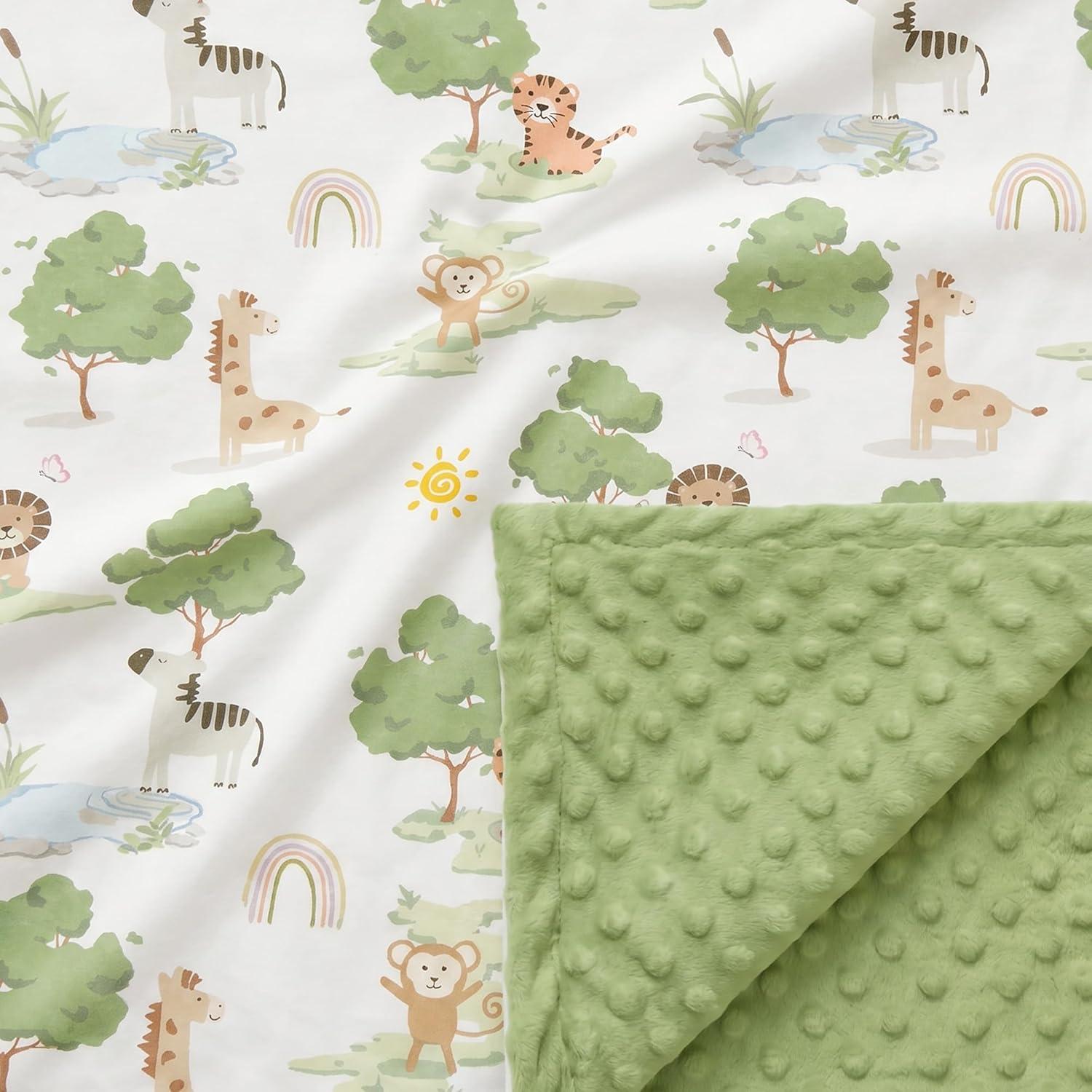 image:imageBaby Minky Blanket for Boys Girl Super Soft Newborn Nursery Blanket with Double Layer Dotted Backing 30x40 Cozy Printed Bed Throw Blanket Undersea WorldGreen Animals
