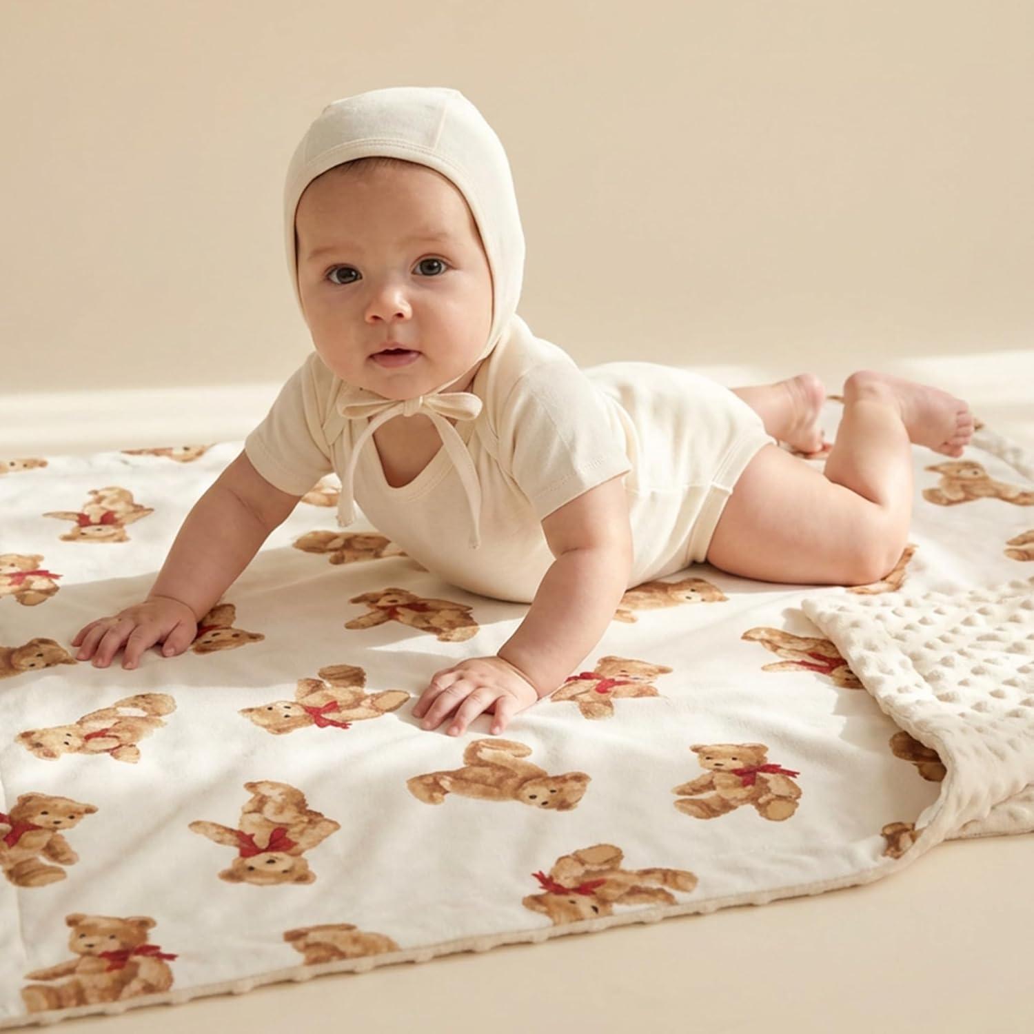 image:imageBaby Minky Blanket for Boys Girl Super Soft Newborn Nursery Blanket with Double Layer Dotted Backing 30x40 Cozy Printed Bed Throw Blanket Undersea WorldBeige Bear