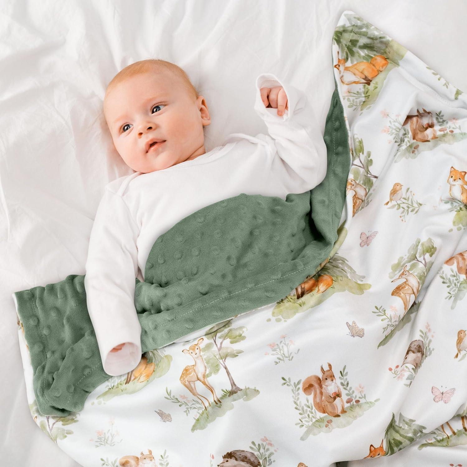 image:imageBaby Minky Blanket for Boys Girl Super Soft Newborn Nursery Blanket with Double Layer Dotted Backing 30x40 Cozy Printed Bed Throw Blanket Undersea WorldSage Green Jungle Animals