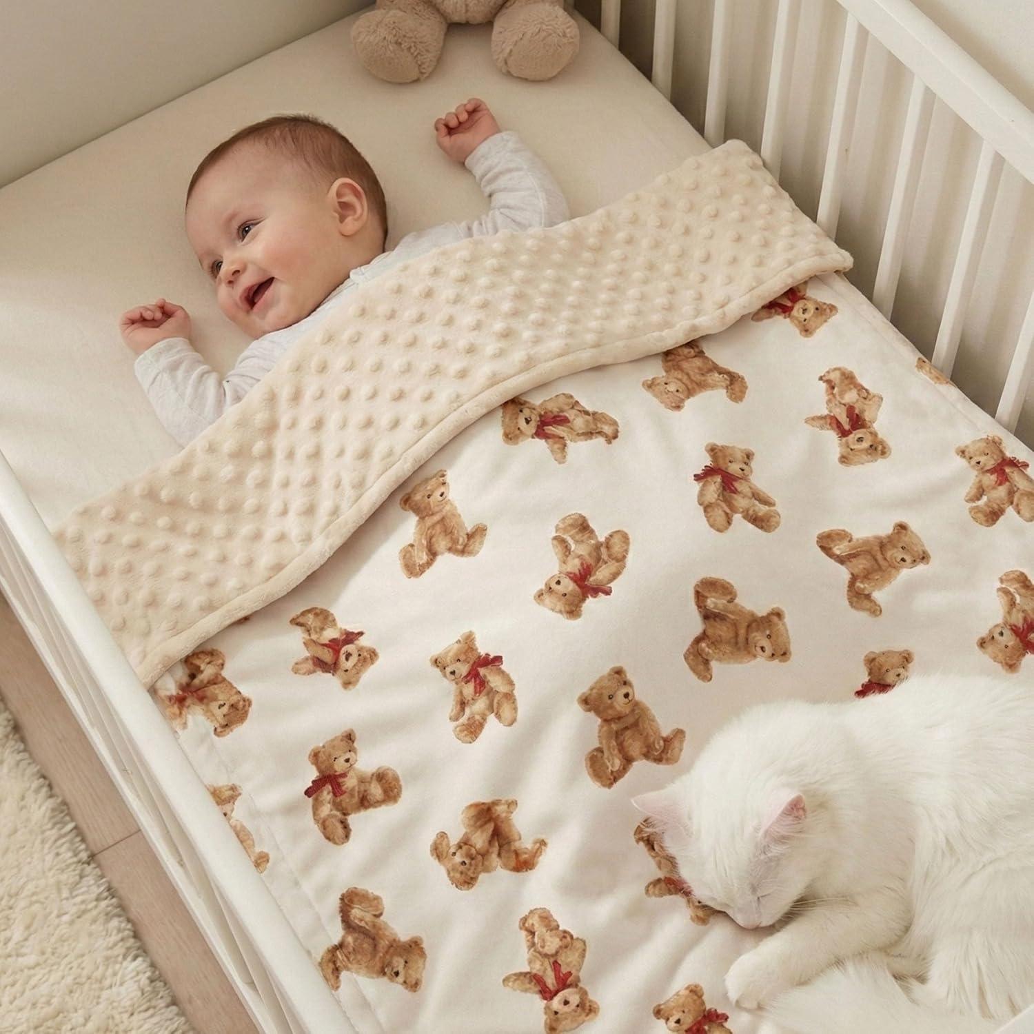 image:imageBaby Minky Blanket for Boys Girl Super Soft Newborn Nursery Blanket with Double Layer Dotted Backing 30x40 Cozy Printed Bed Throw Blanket Undersea WorldBeige Bear