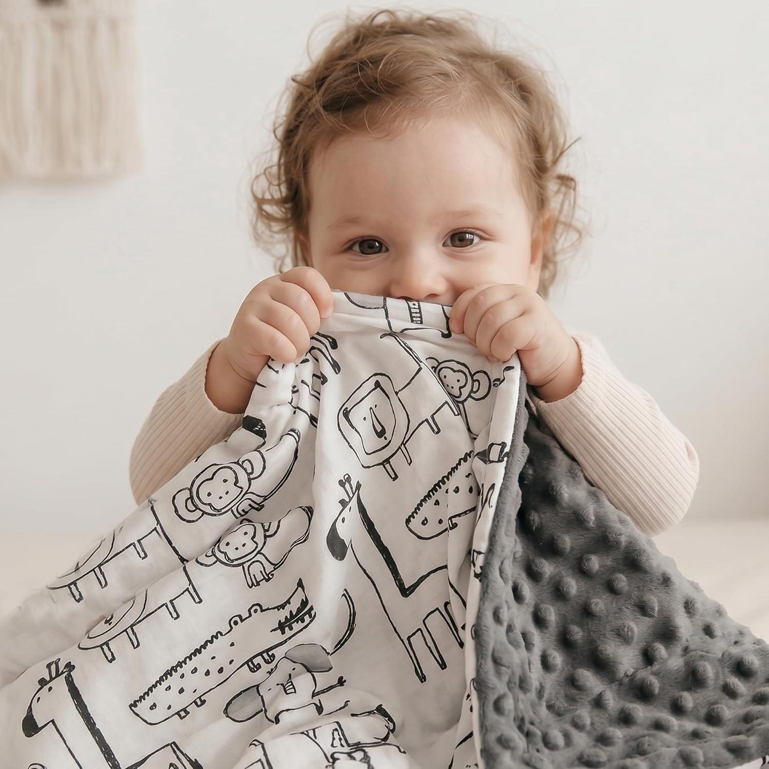 image:imageBaby Minky Blanket for Boys Girl Super Soft Newborn Nursery Blanket with Double Layer Dotted Backing 30x40 Cozy Printed Bed Throw Blanket Undersea WorldGray Animals