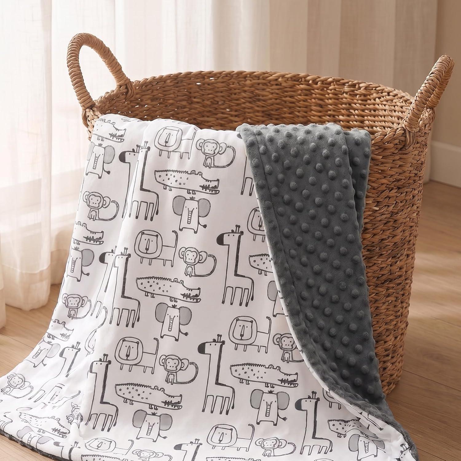 image:imageBaby Minky Blanket for Boys Girl Super Soft Newborn Nursery Blanket with Double Layer Dotted Backing 30x40 Cozy Printed Bed Throw Blanket Undersea WorldGray Animals