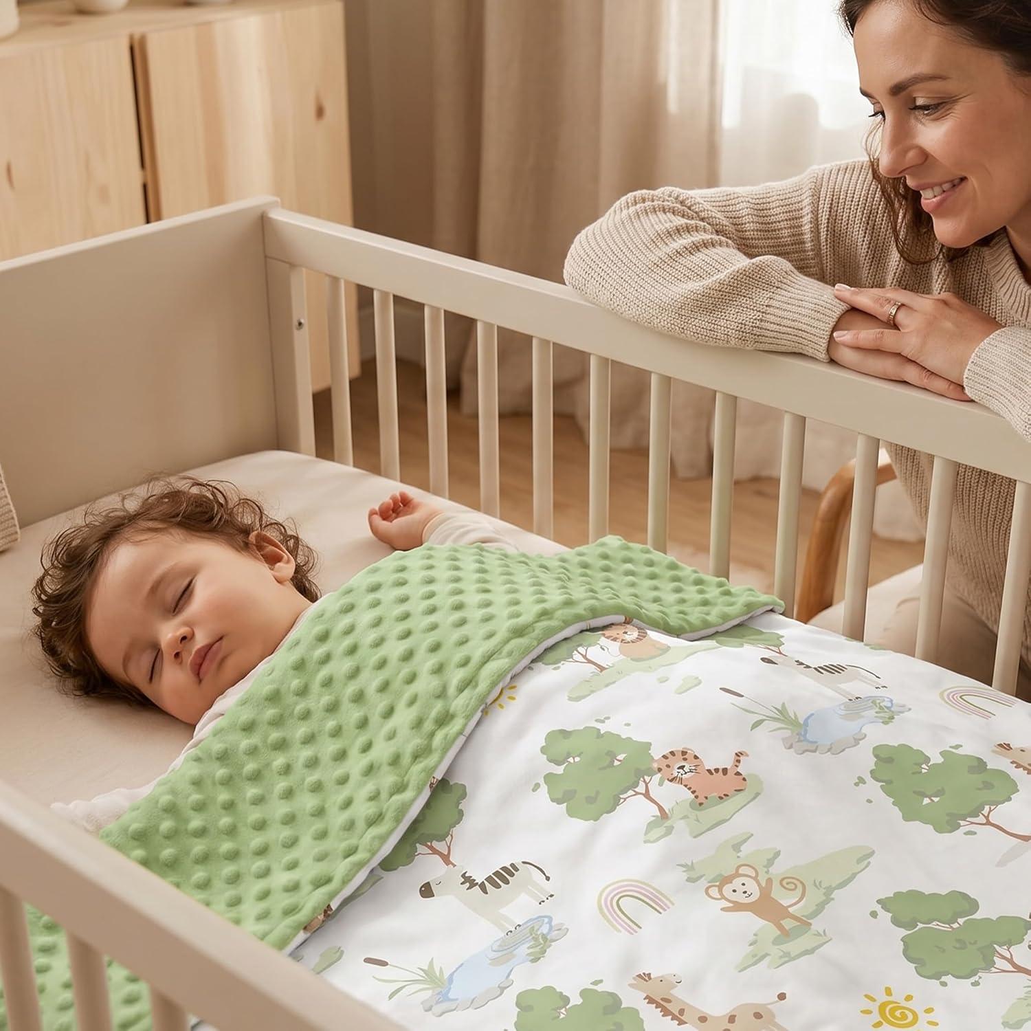 image:imageBaby Minky Blanket for Boys Girl Super Soft Newborn Nursery Blanket with Double Layer Dotted Backing 30x40 Cozy Printed Bed Throw Blanket Undersea WorldGreen Animals