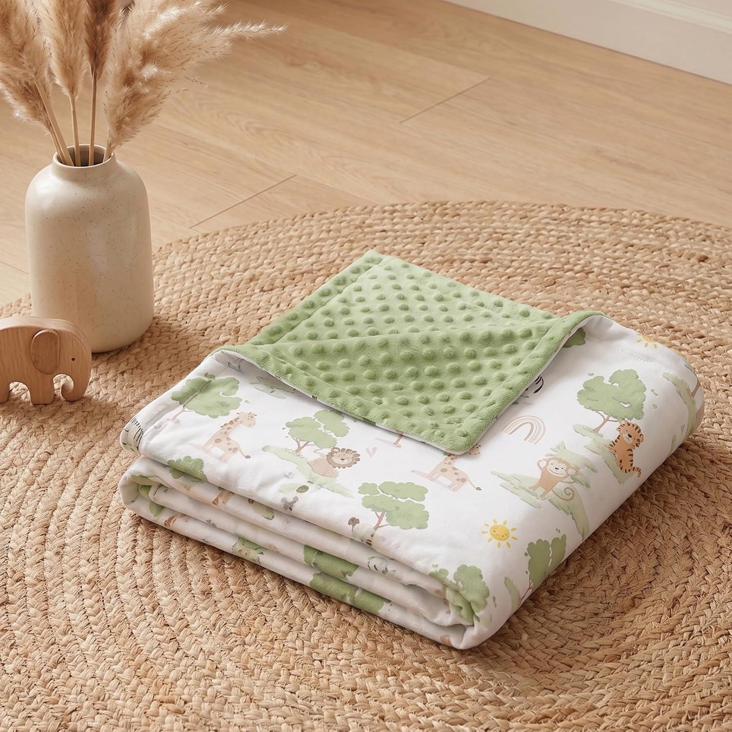 image:imageBaby Minky Blanket for Boys Girl Super Soft Newborn Nursery Blanket with Double Layer Dotted Backing 30x40 Cozy Printed Bed Throw Blanket Undersea WorldGreen Animals