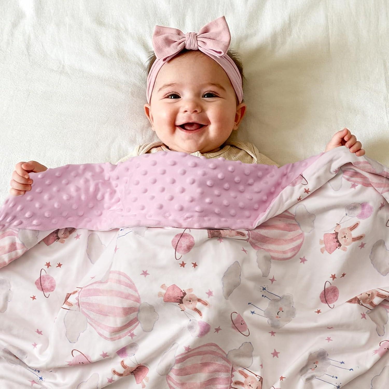image:imageBaby Minky Blanket for Boys Girl Super Soft Newborn Nursery Blanket with Double Layer Dotted Backing 30x40 Cozy Printed Bed Throw Blanket Undersea WorldPink Balloon Rabbit