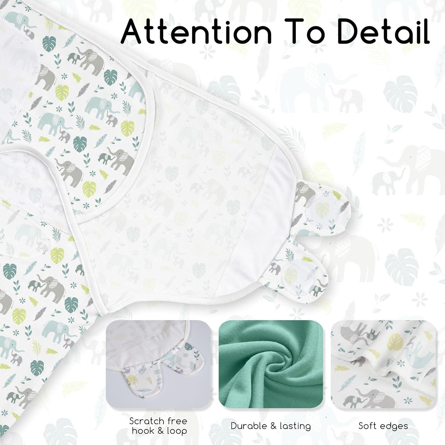 image:imageBaby Swaddles for Newborn Organic CottonSoft amp Snug Newborn Velcro Swaddle 03 Months Sleep Sack Helps Calm Startle Reflex 2Pack Wrap Nursery Swaddling Blankets ElephantSage Elephant