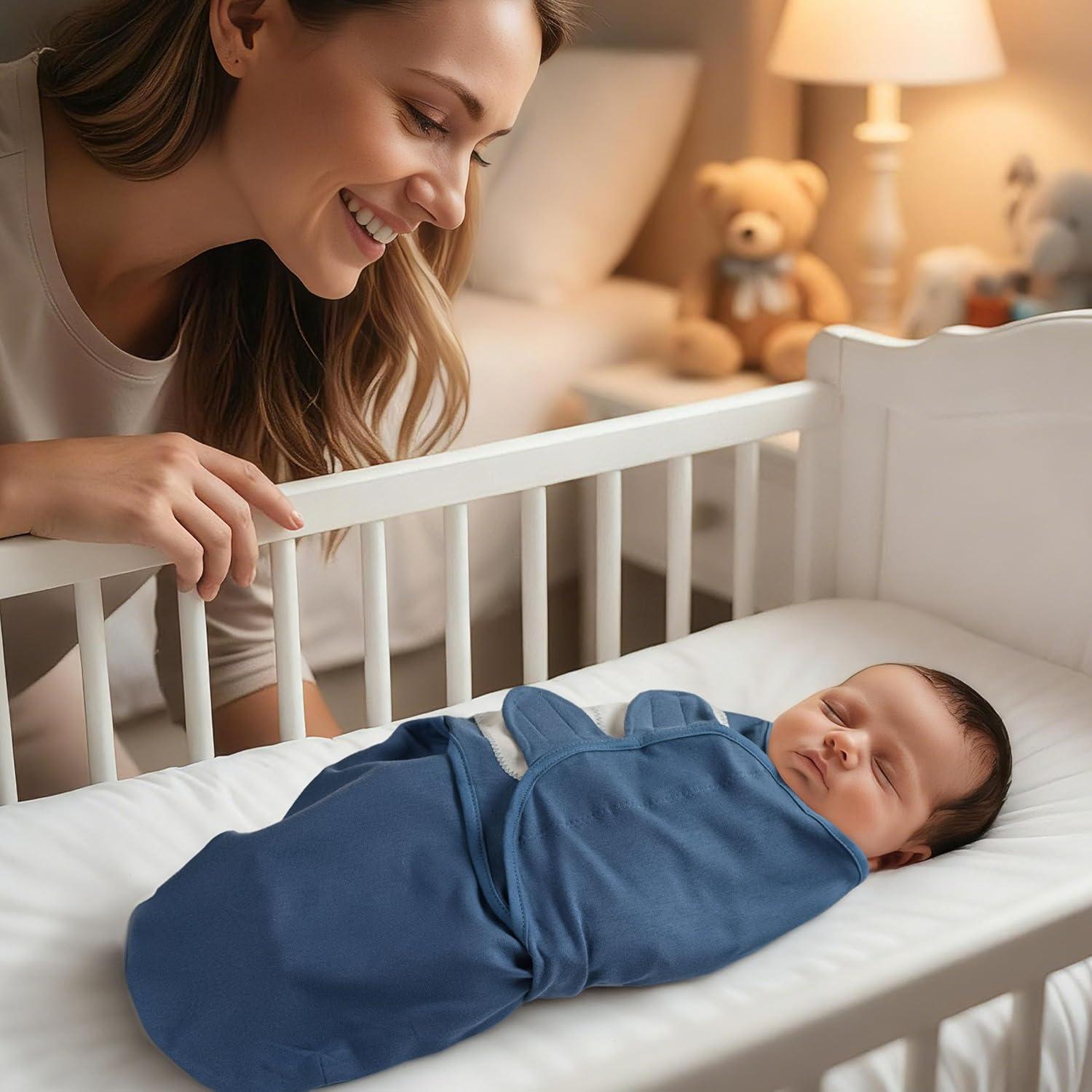 image:imageBaby Swaddles for Newborn Organic CottonSoft amp Snug Newborn Velcro Swaddle 03 Months Sleep Sack Helps Calm Startle Reflex 2Pack Wrap Nursery Swaddling Blankets ElephantNavy Blue Dinosaur