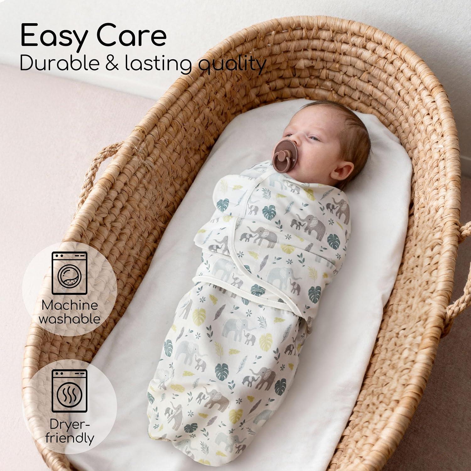 image:imageBaby Swaddles for Newborn Organic CottonSoft amp Snug Newborn Velcro Swaddle 03 Months Sleep Sack Helps Calm Startle Reflex 2Pack Wrap Nursery Swaddling Blankets ElephantSage Elephant