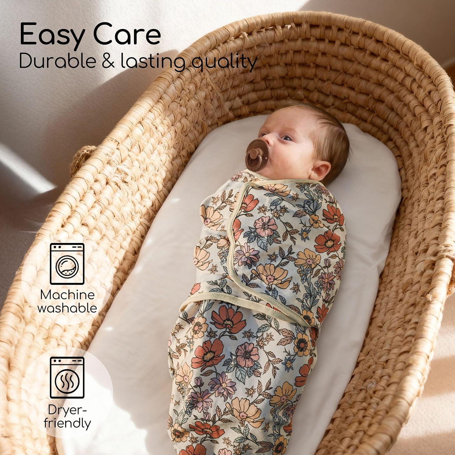 image:imageBaby Swaddles for Newborn Organic CottonSoft amp Snug Newborn Velcro Swaddle 03 Months Sleep Sack Helps Calm Startle Reflex 2Pack Wrap Nursery Swaddling Blankets ElephantChocolate Retro Floral