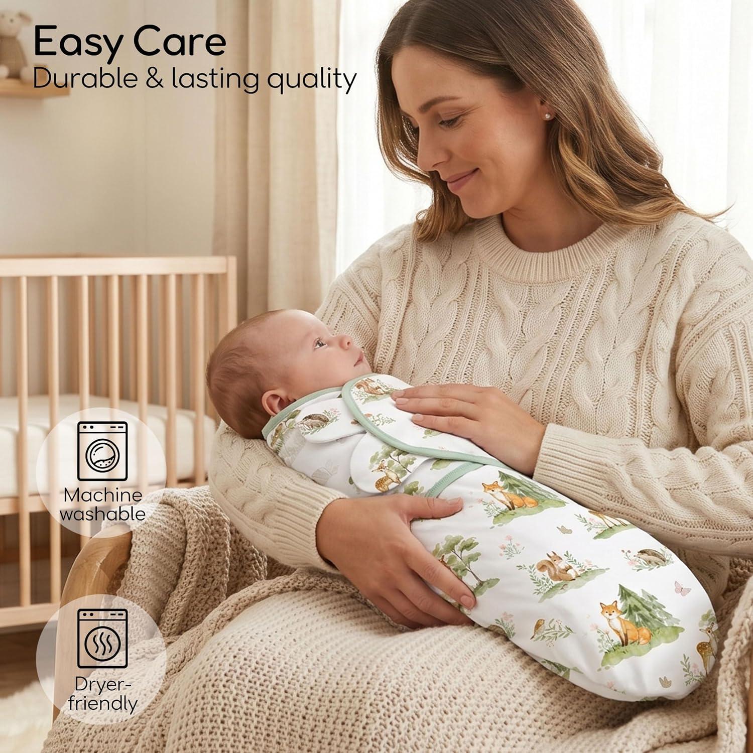 image:imageBaby Swaddles for Newborn Organic CottonSoft amp Snug Newborn Velcro Swaddle 03 Months Sleep Sack Helps Calm Startle Reflex 2Pack Wrap Nursery Swaddling Blankets ElephantGreen Jungle Animals