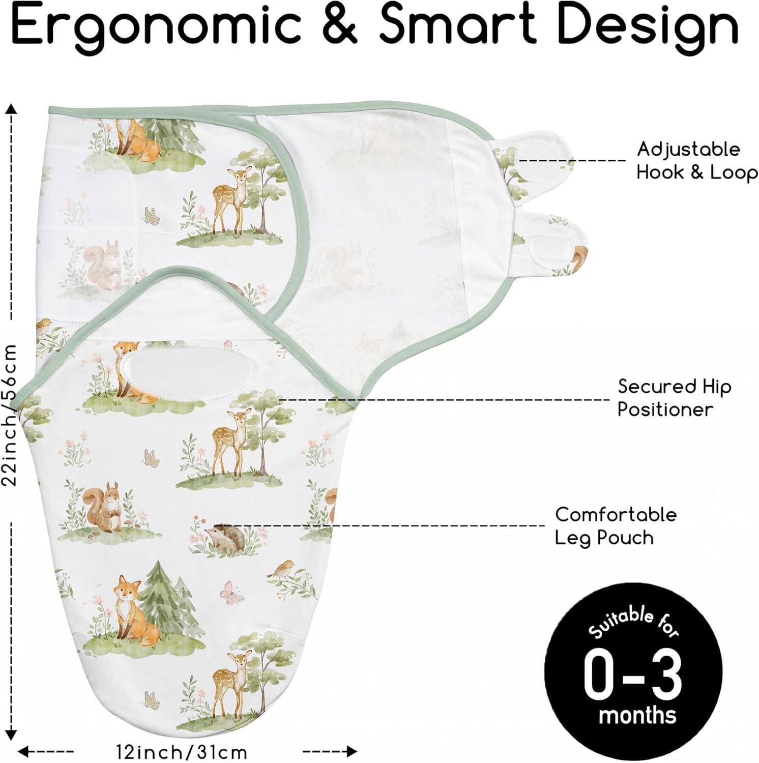 image:imageBaby Swaddles for Newborn Organic CottonSoft amp Snug Newborn Velcro Swaddle 03 Months Sleep Sack Helps Calm Startle Reflex 2Pack Wrap Nursery Swaddling Blankets ElephantGreen Jungle Animals
