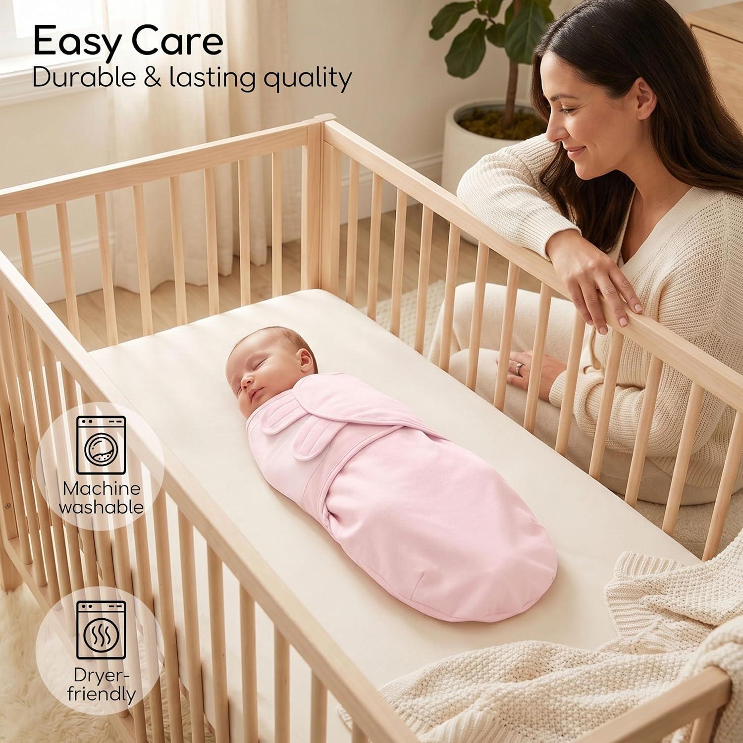 image:imageBaby Swaddles for Newborn Organic CottonSoft amp Snug Newborn Velcro Swaddle 03 Months Sleep Sack Helps Calm Startle Reflex 2Pack Wrap Nursery Swaddling Blankets ElephantBlush Mauve