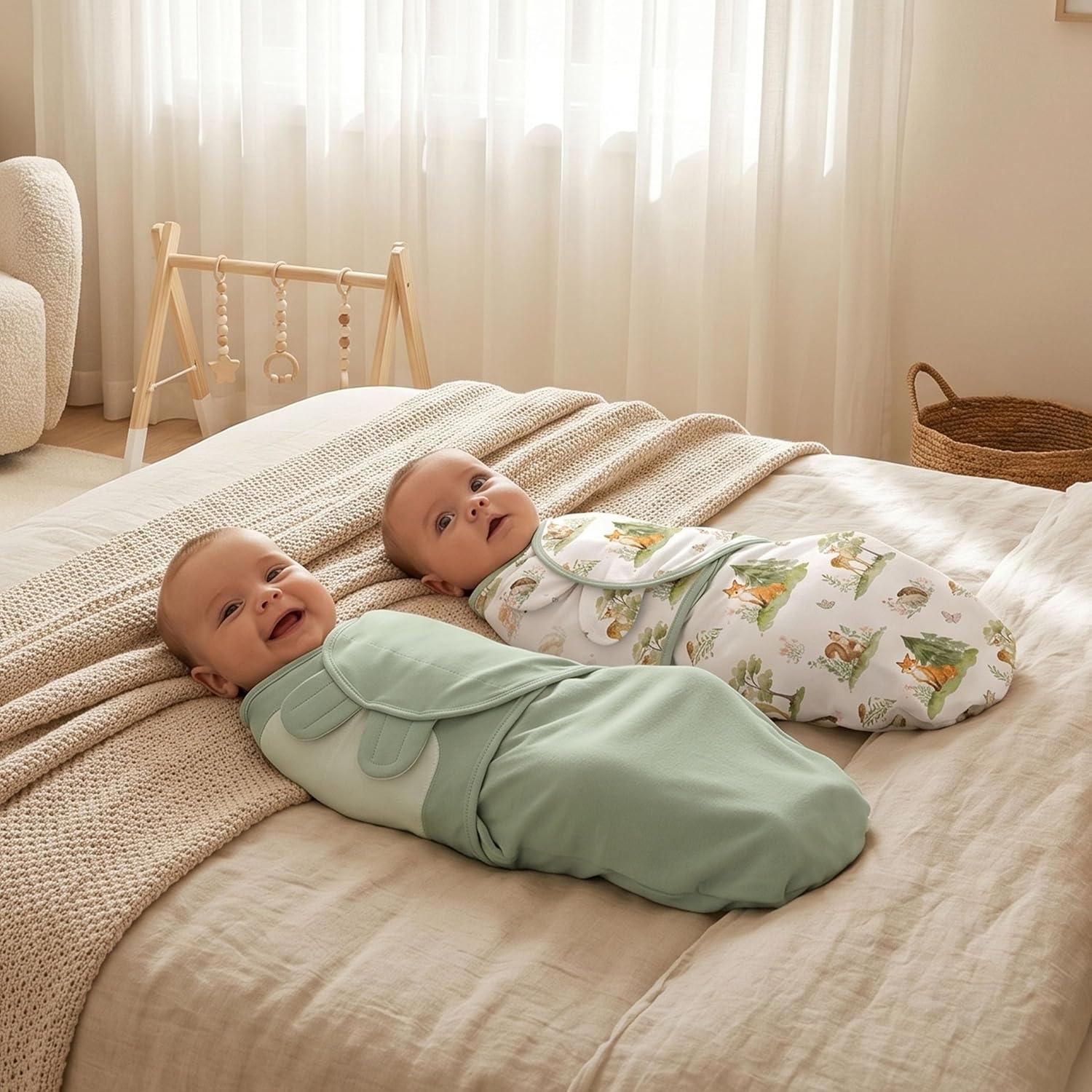 image:imageBaby Swaddles for Newborn Organic CottonSoft amp Snug Newborn Velcro Swaddle 03 Months Sleep Sack Helps Calm Startle Reflex 2Pack Wrap Nursery Swaddling Blankets ElephantGreen Jungle Animals