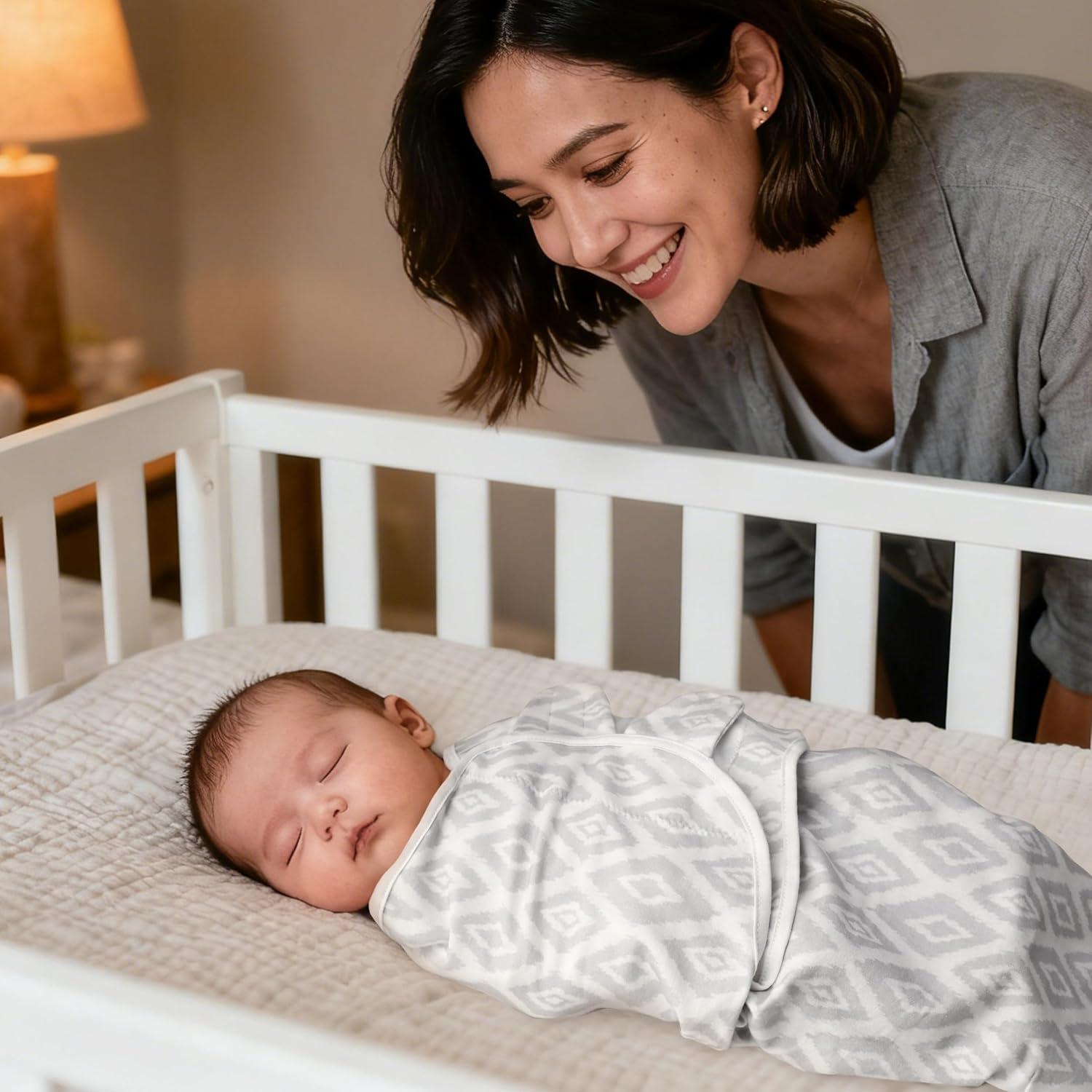image:imageBaby Swaddles for Newborn Organic CottonSoft amp Snug Newborn Velcro Swaddle 03 Months Sleep Sack Helps Calm Startle Reflex 2Pack Wrap Nursery Swaddling Blankets ElephantLight Grey Elephant