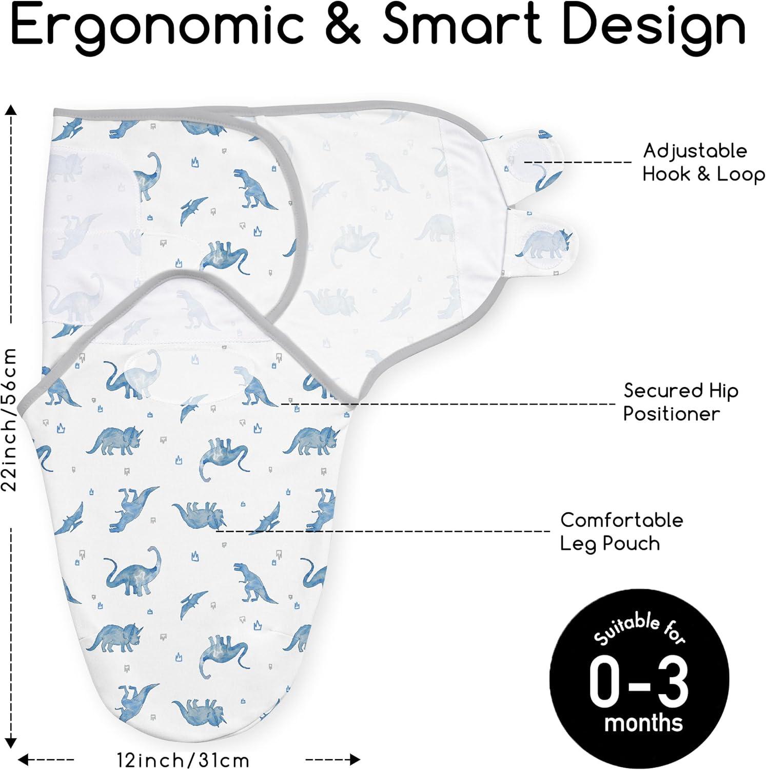 image:imageBaby Swaddles for Newborn Organic CottonSoft amp Snug Newborn Velcro Swaddle 03 Months Sleep Sack Helps Calm Startle Reflex 2Pack Wrap Nursery Swaddling Blankets ElephantNavy Blue Dinosaur