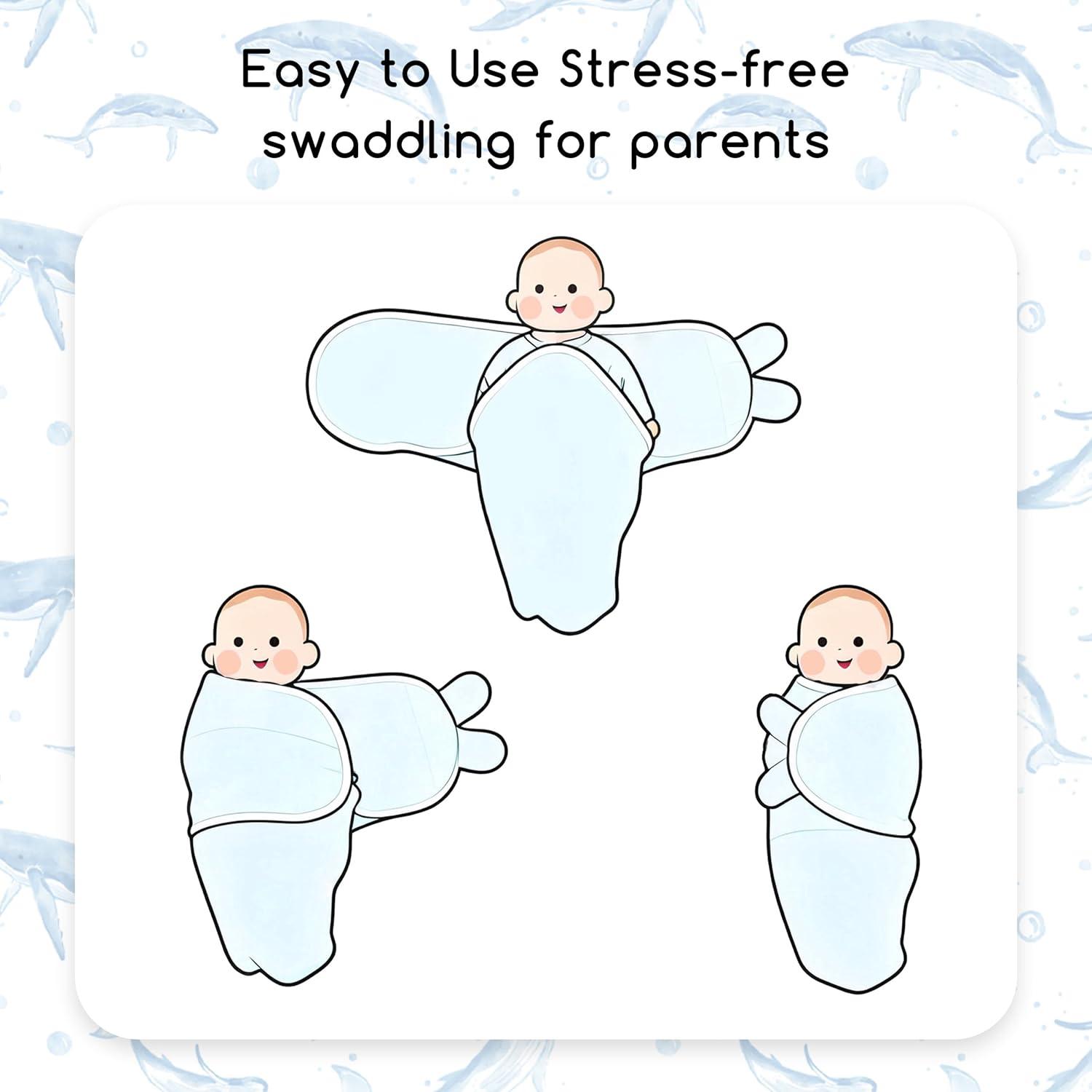 image:imageBaby Swaddles for Newborn Organic CottonSoft amp Snug Newborn Velcro Swaddle 03 Months Sleep Sack Helps Calm Startle Reflex 2Pack Wrap Nursery Swaddling Blankets ElephantBlue Ocean Whale