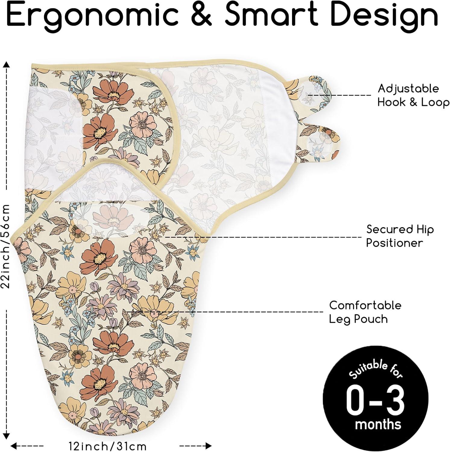 image:imageBaby Swaddles for Newborn Organic CottonSoft amp Snug Newborn Velcro Swaddle 03 Months Sleep Sack Helps Calm Startle Reflex 2Pack Wrap Nursery Swaddling Blankets ElephantChocolate Retro Floral