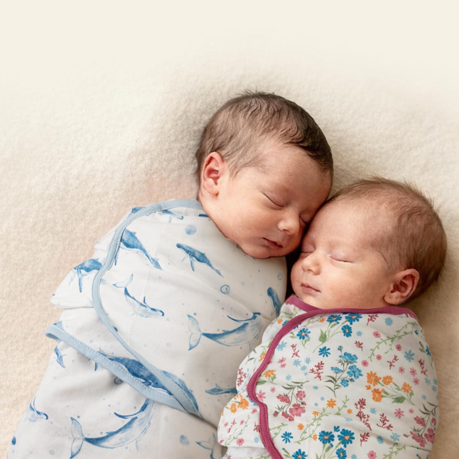 image:imageBaby Swaddles for Newborn Organic CottonSoft amp Snug Newborn Velcro Swaddle 03 Months Sleep Sack Helps Calm Startle Reflex 2Pack Wrap Nursery Swaddling Blankets ElephantBlue Ocean Whale