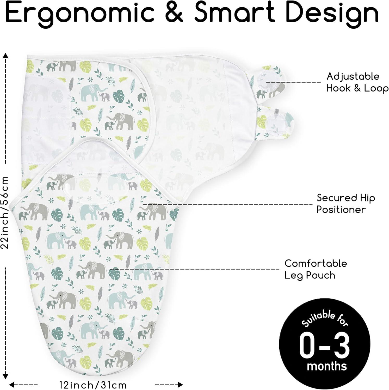 image:imageBaby Swaddles for Newborn Organic CottonSoft amp Snug Newborn Velcro Swaddle 03 Months Sleep Sack Helps Calm Startle Reflex 2Pack Wrap Nursery Swaddling Blankets ElephantSage Elephant