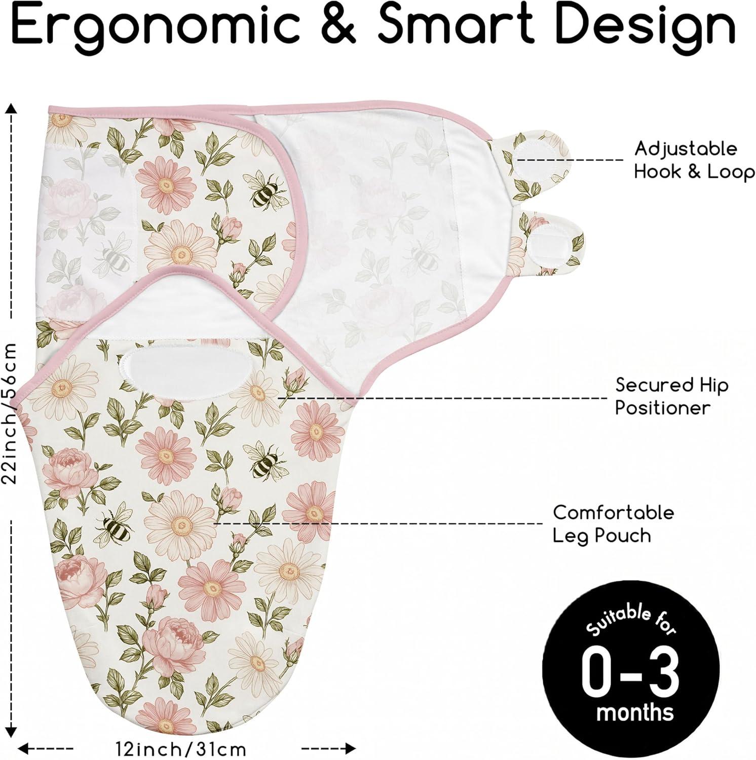 image:imageBaby Swaddles for Newborn Organic CottonSoft amp Snug Newborn Velcro Swaddle 03 Months Sleep Sack Helps Calm Startle Reflex 2Pack Wrap Nursery Swaddling Blankets ElephantBloom Floral