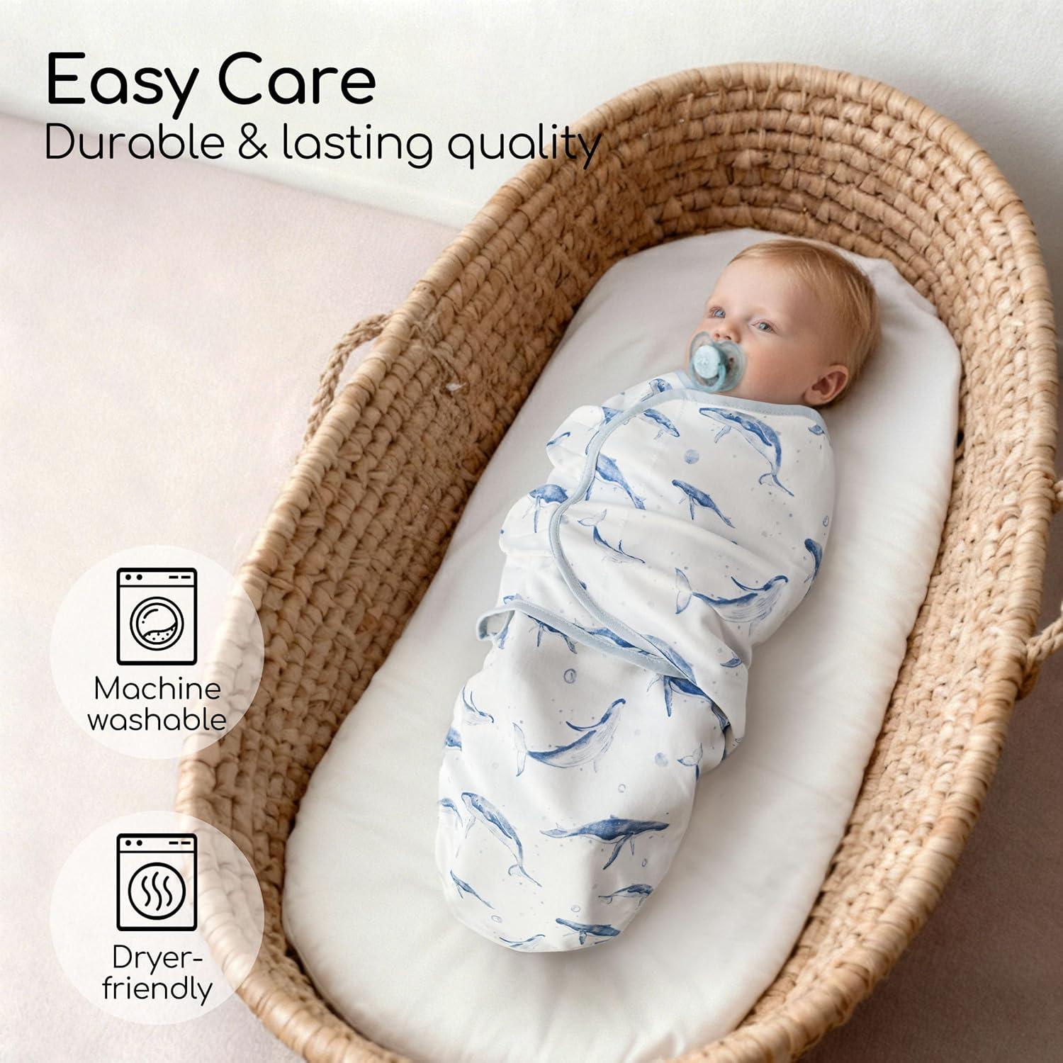 image:imageBaby Swaddles for Newborn Organic CottonSoft amp Snug Newborn Velcro Swaddle 03 Months Sleep Sack Helps Calm Startle Reflex 2Pack Wrap Nursery Swaddling Blankets ElephantBlue Ocean Whale