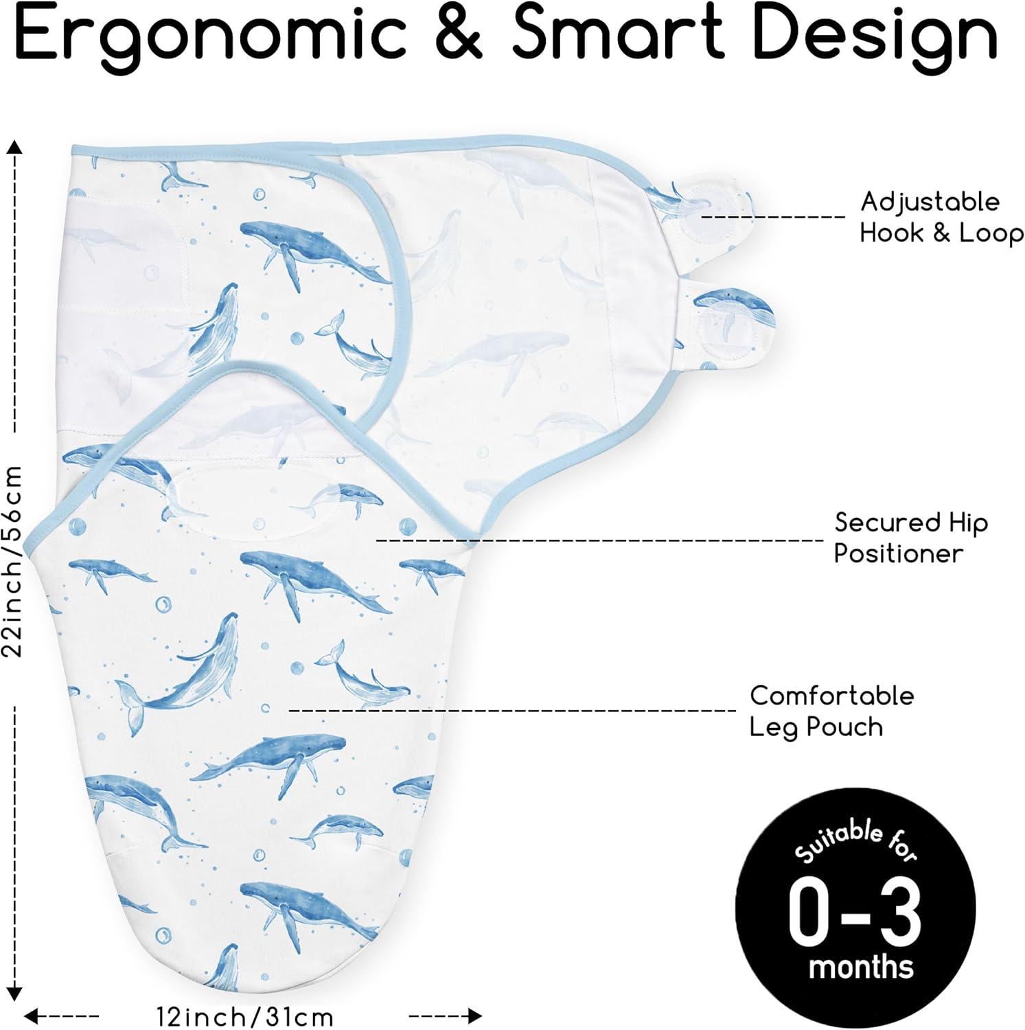 image:imageBaby Swaddles for Newborn Organic CottonSoft amp Snug Newborn Velcro Swaddle 03 Months Sleep Sack Helps Calm Startle Reflex 2Pack Wrap Nursery Swaddling Blankets ElephantBlue Ocean Whale