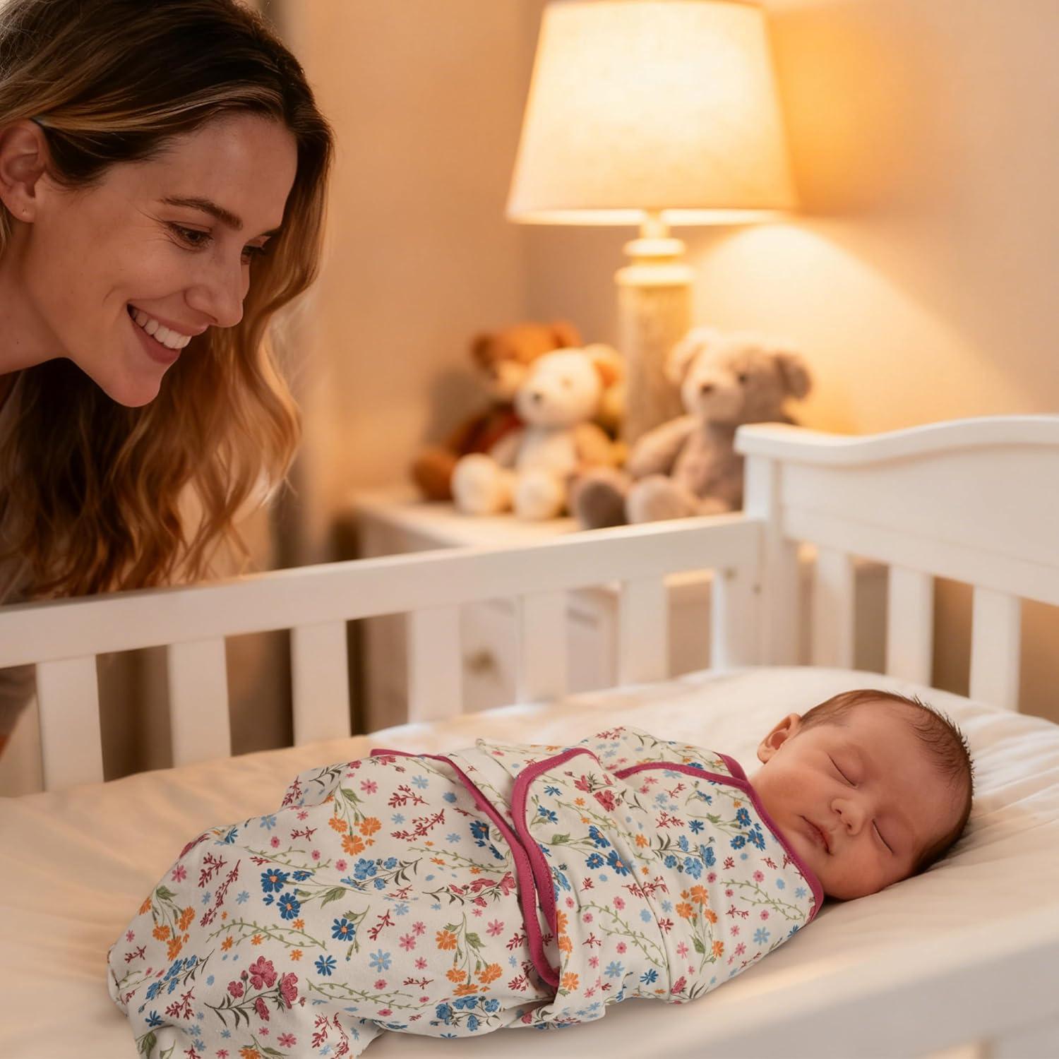 image:imageBaby Swaddles for Newborn Organic CottonSoft amp Snug Newborn Velcro Swaddle 03 Months Sleep Sack Helps Calm Startle Reflex 2Pack Wrap Nursery Swaddling Blankets ElephantCountry Floral