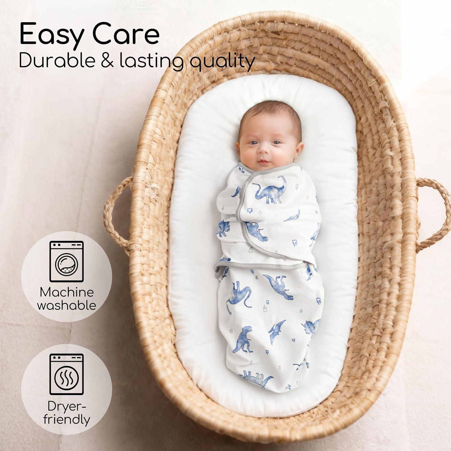 image:imageBaby Swaddles for Newborn Organic CottonSoft amp Snug Newborn Velcro Swaddle 03 Months Sleep Sack Helps Calm Startle Reflex 2Pack Wrap Nursery Swaddling Blankets ElephantNavy Blue Dinosaur