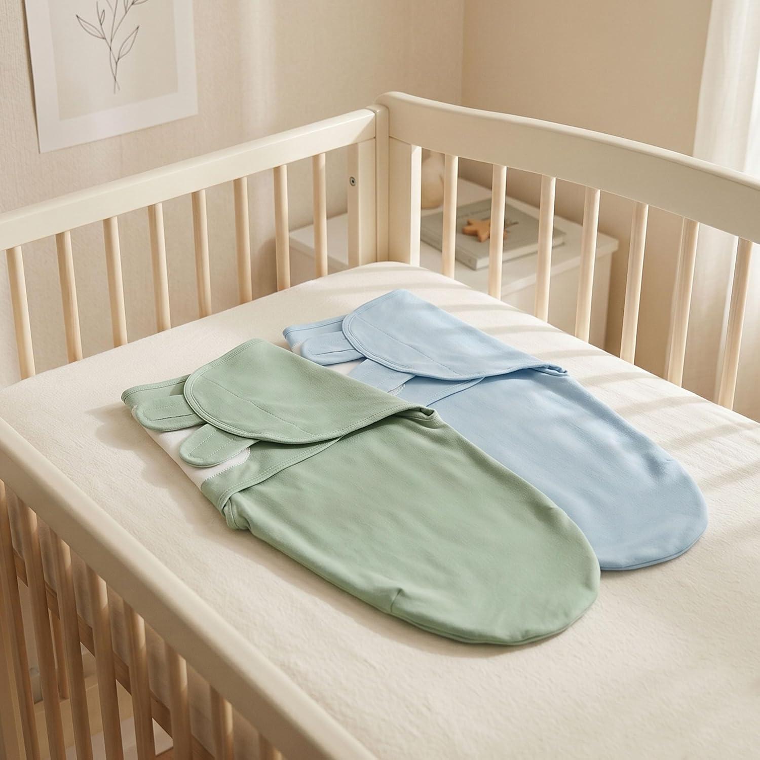 image:imageBaby Swaddles for Newborn Organic CottonSoft amp Snug Newborn Velcro Swaddle 03 Months Sleep Sack Helps Calm Startle Reflex 2Pack Wrap Nursery Swaddling Blankets ElephantGreen Blue