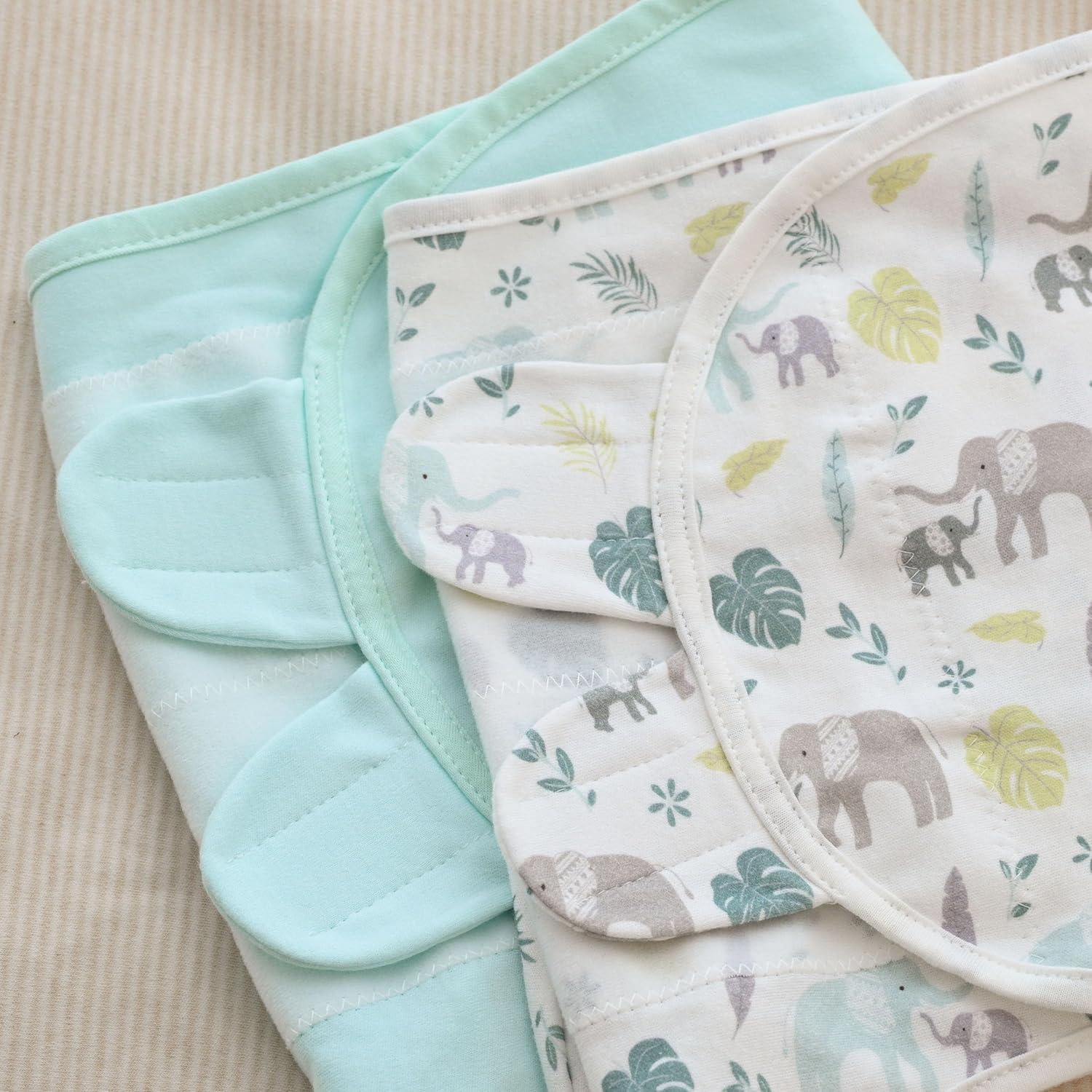 image:imageBaby Swaddles for Newborn Organic CottonSoft amp Snug Newborn Velcro Swaddle 03 Months Sleep Sack Helps Calm Startle Reflex 2Pack Wrap Nursery Swaddling Blankets ElephantSage Elephant