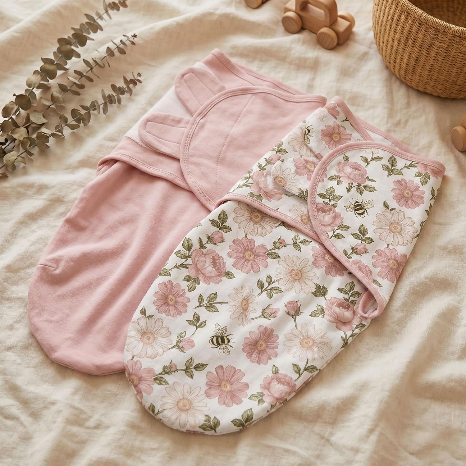 image:imageBaby Swaddles for Newborn Organic CottonSoft amp Snug Newborn Velcro Swaddle 03 Months Sleep Sack Helps Calm Startle Reflex 2Pack Wrap Nursery Swaddling Blankets ElephantBloom Floral