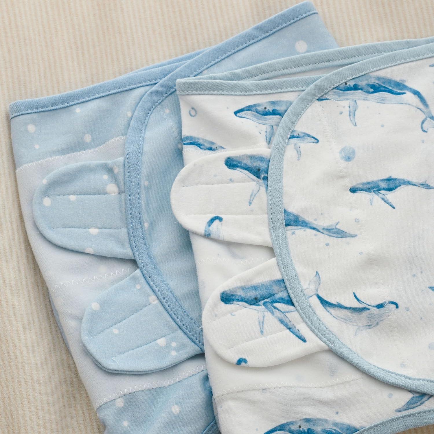 image:imageBaby Swaddles for Newborn Organic CottonSoft amp Snug Newborn Velcro Swaddle 03 Months Sleep Sack Helps Calm Startle Reflex 2Pack Wrap Nursery Swaddling Blankets ElephantBlue Ocean Whale