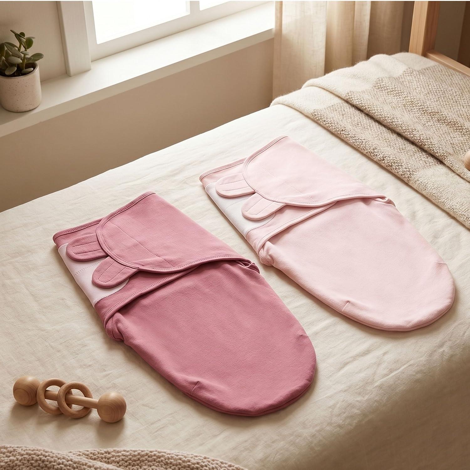 image:imageBaby Swaddles for Newborn Organic CottonSoft amp Snug Newborn Velcro Swaddle 03 Months Sleep Sack Helps Calm Startle Reflex 2Pack Wrap Nursery Swaddling Blankets ElephantBlush Mauve