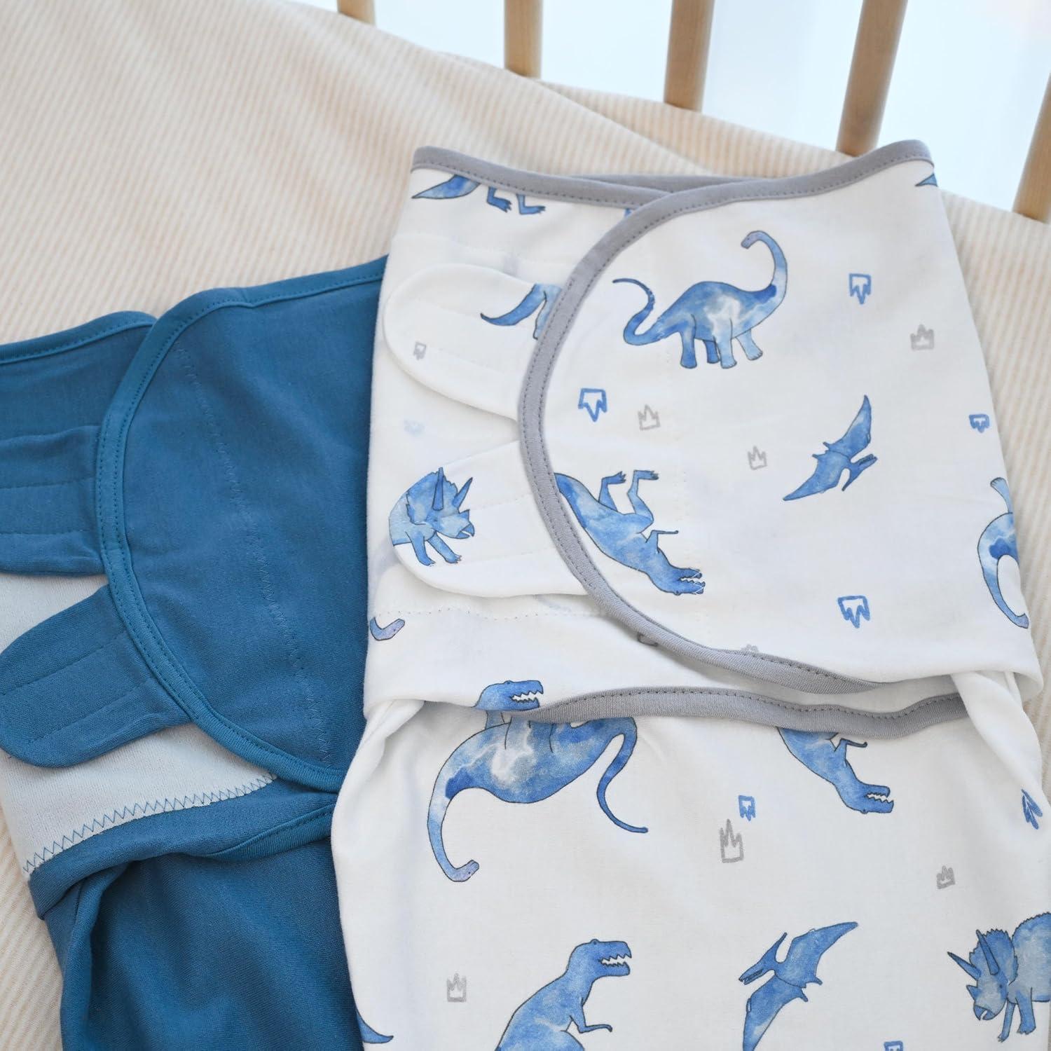 image:imageBaby Swaddles for Newborn Organic CottonSoft amp Snug Newborn Velcro Swaddle 03 Months Sleep Sack Helps Calm Startle Reflex 2Pack Wrap Nursery Swaddling Blankets ElephantNavy Blue Dinosaur