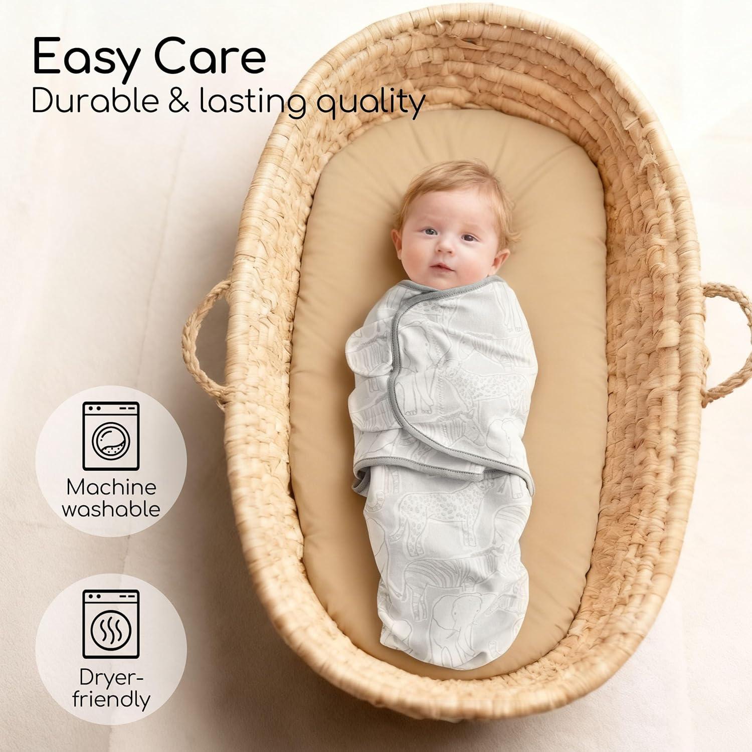 image:imageBaby Swaddles for Newborn Organic CottonSoft amp Snug Newborn Velcro Swaddle 03 Months Sleep Sack Helps Calm Startle Reflex 2Pack Wrap Nursery Swaddling Blankets ElephantLight Grey Elephant