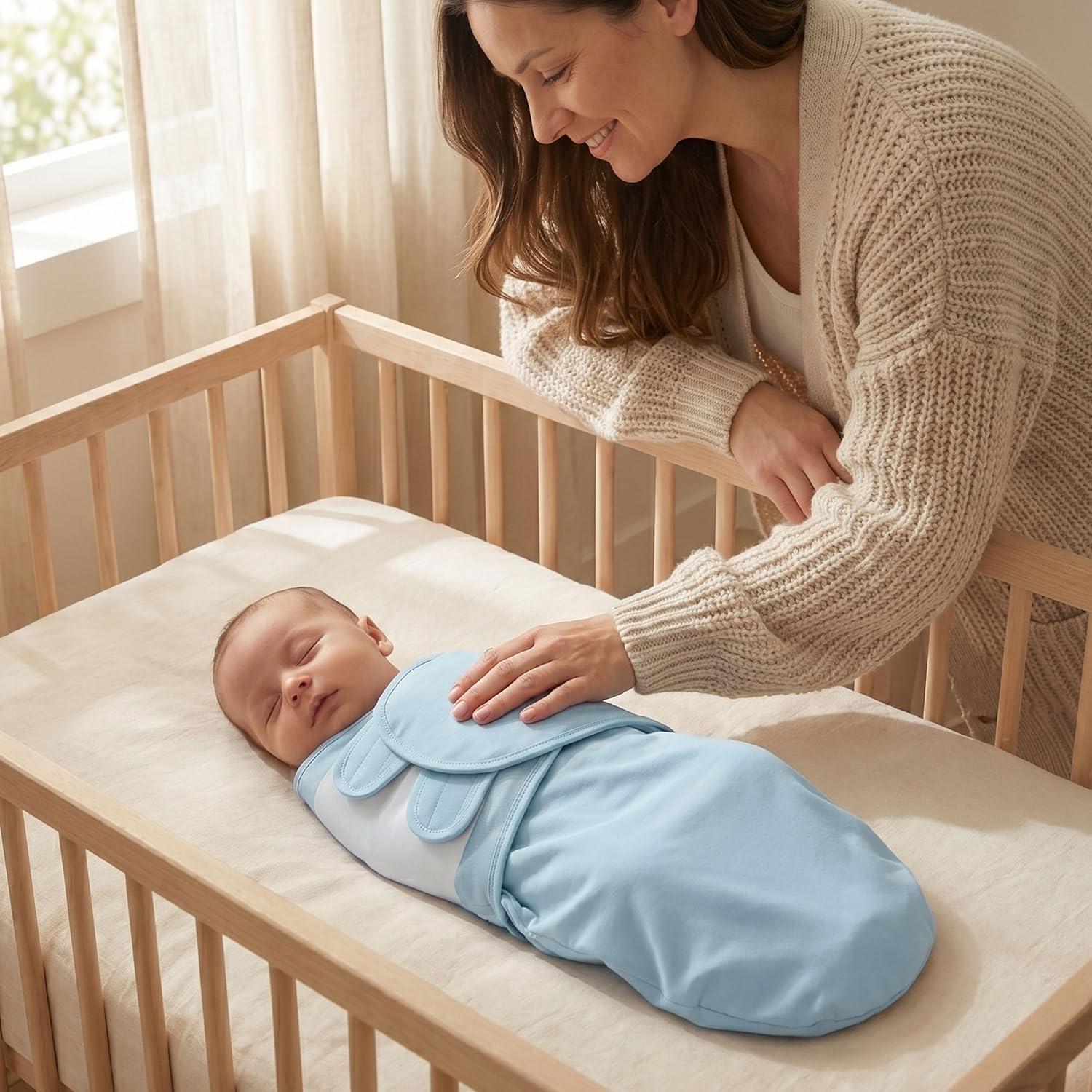 image:imageBaby Swaddles for Newborn Organic CottonSoft amp Snug Newborn Velcro Swaddle 03 Months Sleep Sack Helps Calm Startle Reflex 2Pack Wrap Nursery Swaddling Blankets ElephantGreen Blue