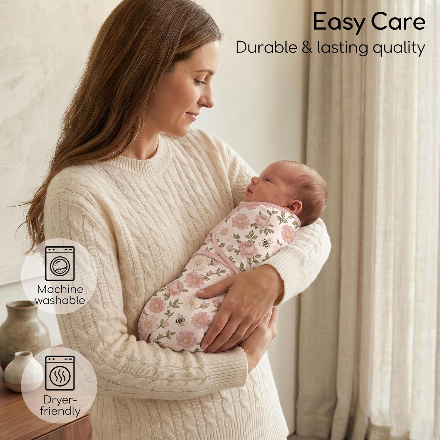 image:imageBaby Swaddles for Newborn Organic CottonSoft amp Snug Newborn Velcro Swaddle 03 Months Sleep Sack Helps Calm Startle Reflex 2Pack Wrap Nursery Swaddling Blankets ElephantBloom Floral