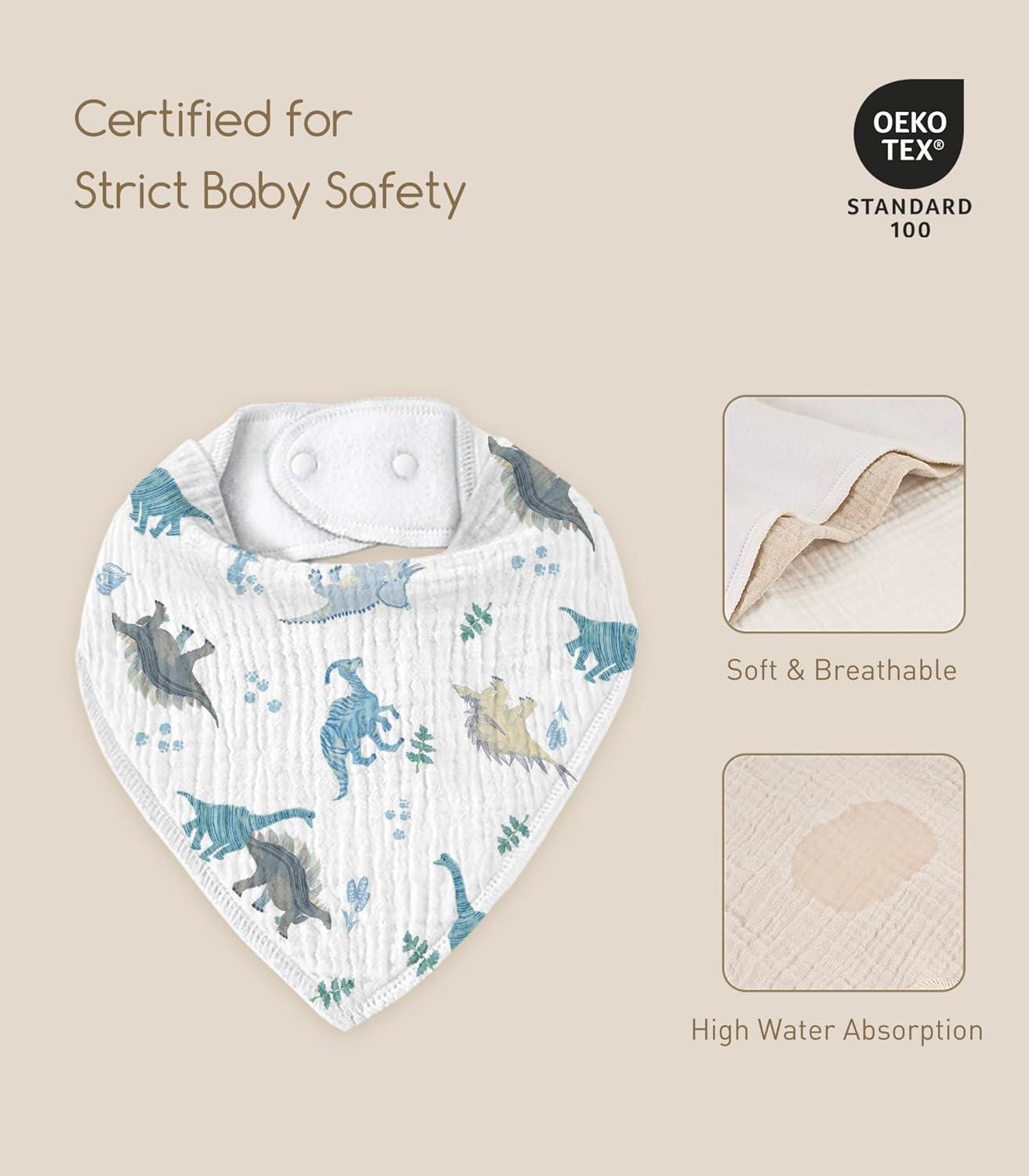 image:imageMuslin Baby Bibs 8 Pack Baby Bandana Drool Bib for Drooling and Teething Cotton Soft Absorbent for Girls Boys Calm Style Plain Solid ColorA Blue Dinosaur