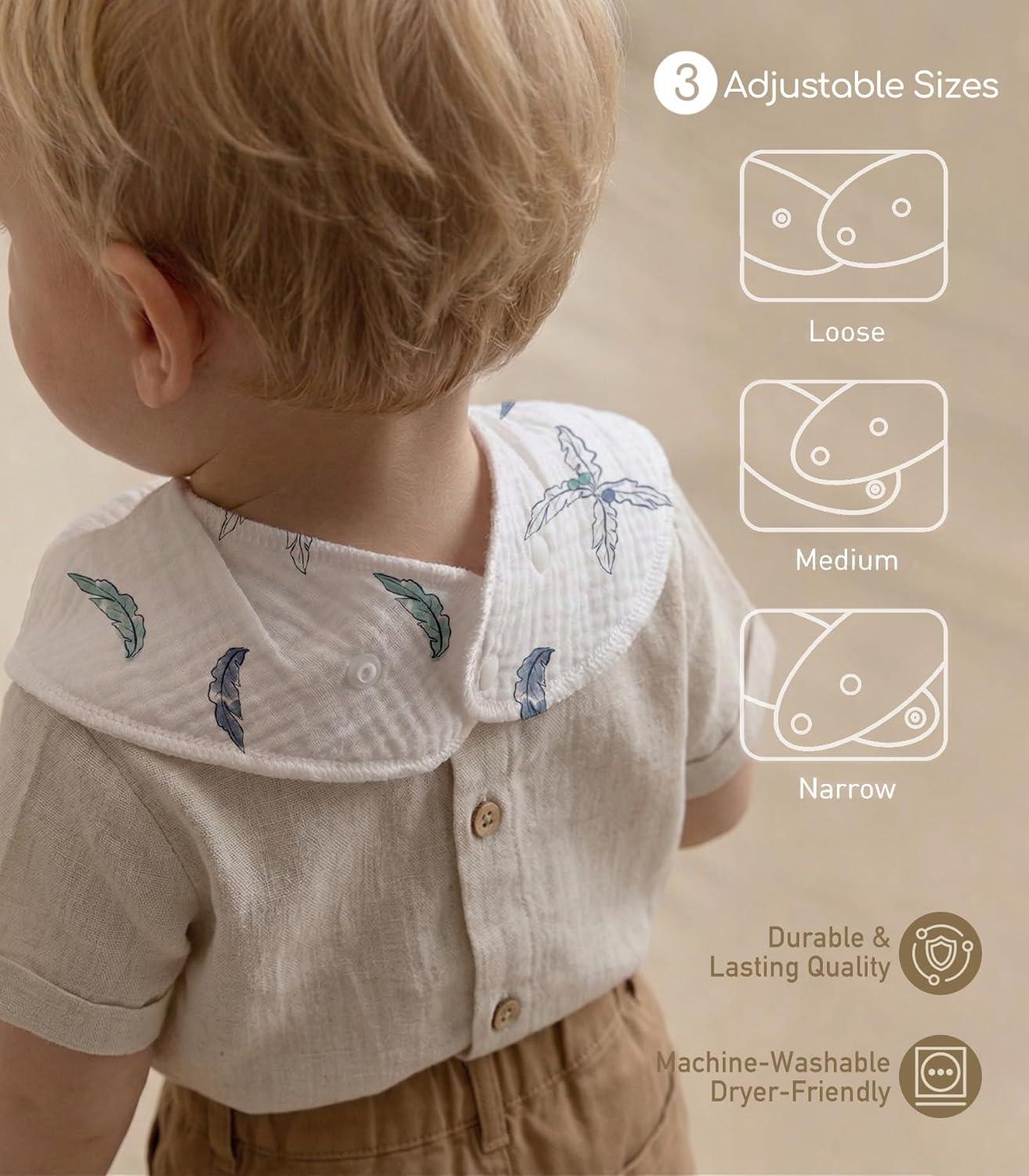 image:imageMuslin Baby Bibs 8 Pack Baby Bandana Drool Bib for Drooling and Teething Cotton Soft Absorbent for Girls Boys Calm Style Plain Solid ColorA Blue Dinosaur