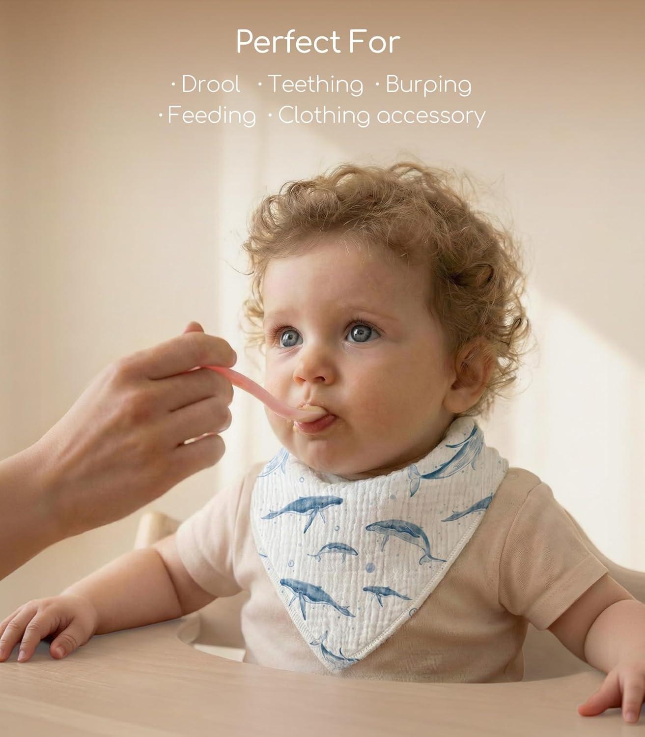 image:imageMuslin Baby Bibs 8 Pack Baby Bandana Drool Bib for Drooling and Teething Cotton Soft Absorbent for Girls Boys Calm Style Plain Solid ColorBlue Ocean Whale
