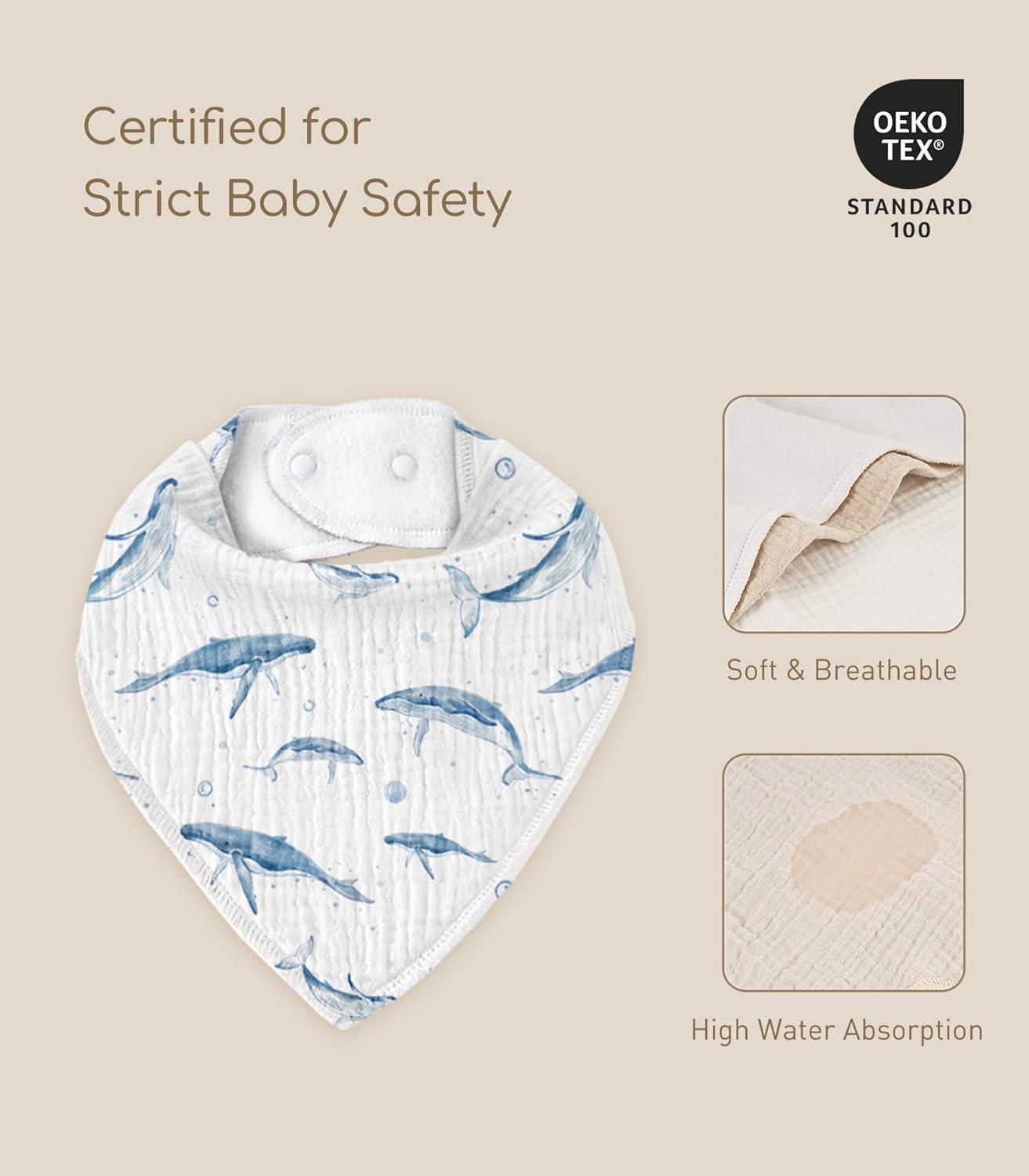 image:imageMuslin Baby Bibs 8 Pack Baby Bandana Drool Bib for Drooling and Teething Cotton Soft Absorbent for Girls Boys Calm Style Plain Solid ColorBlue Ocean Whale
